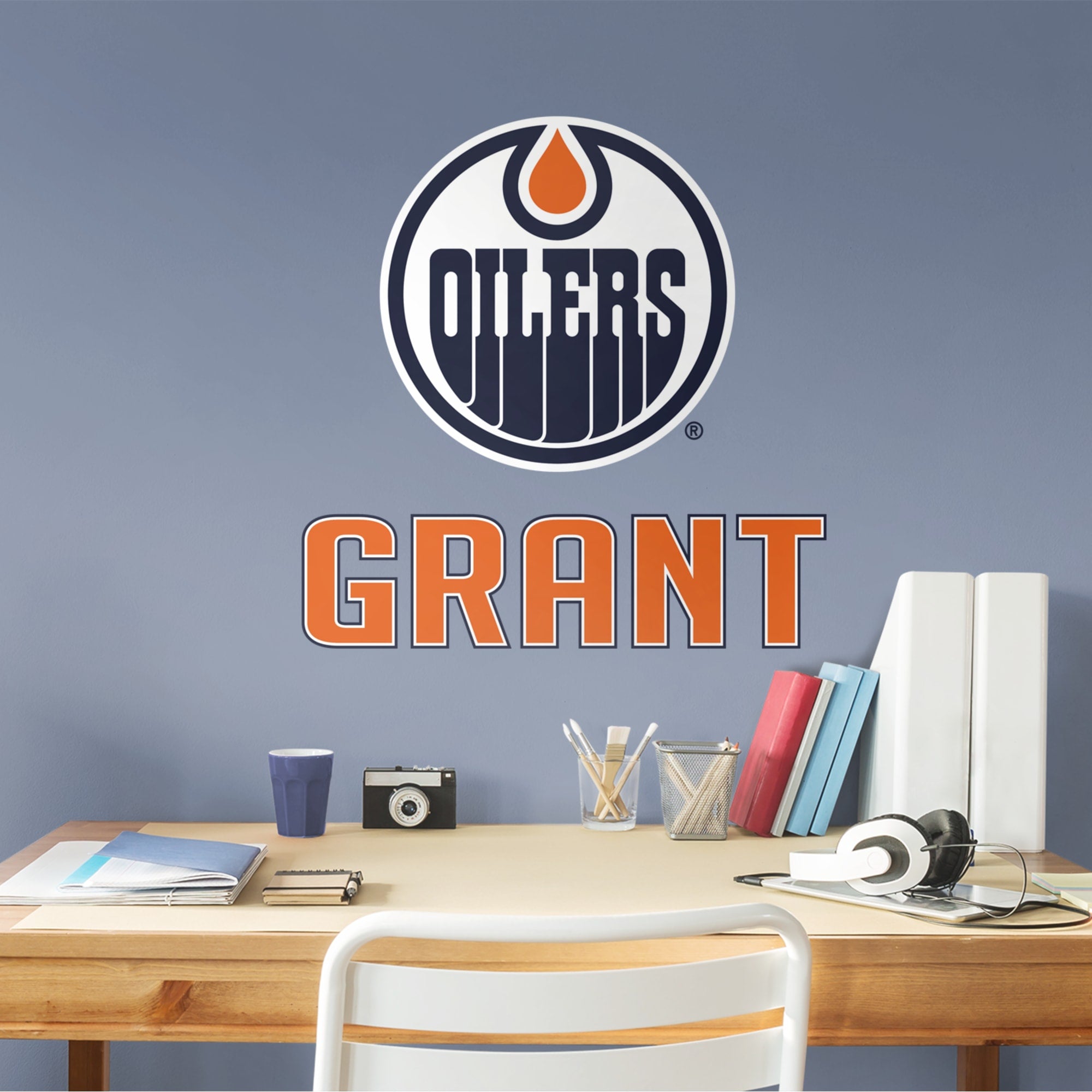 Edmonton Oilers Stacked Personalized Name - Officially Licensed NHL Transfer Decal in Orange (22"W x 22"H) by Fathead | Vinyl