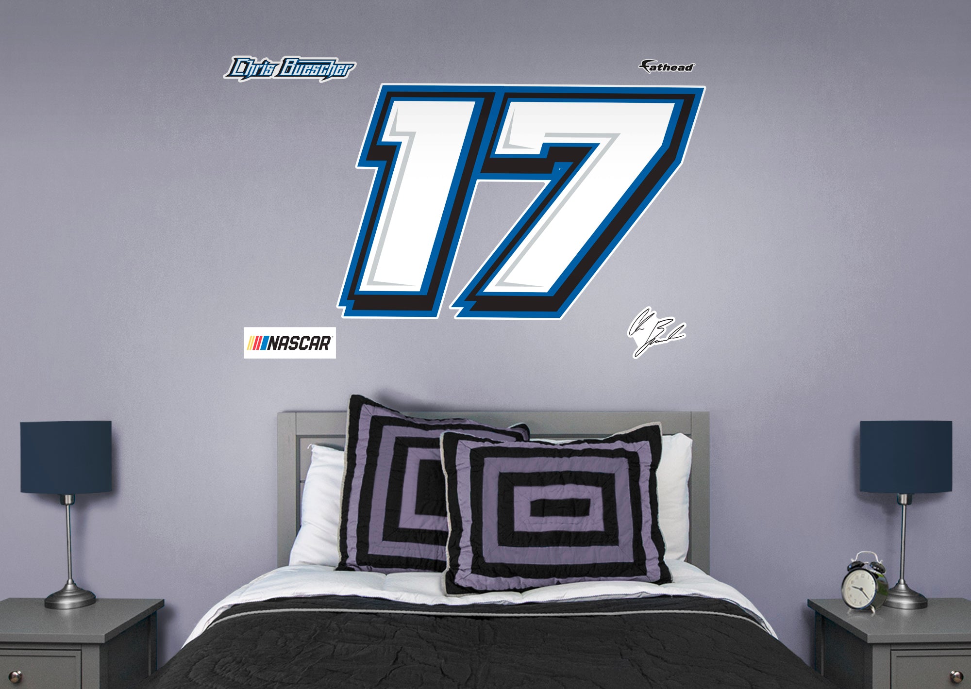 Chris Buescher 2021 #17 Logo - Officially Licensed NASCAR Removable Wall Decal Giant Logo + 4 Decals (51"W x 33"H) by Fathead |