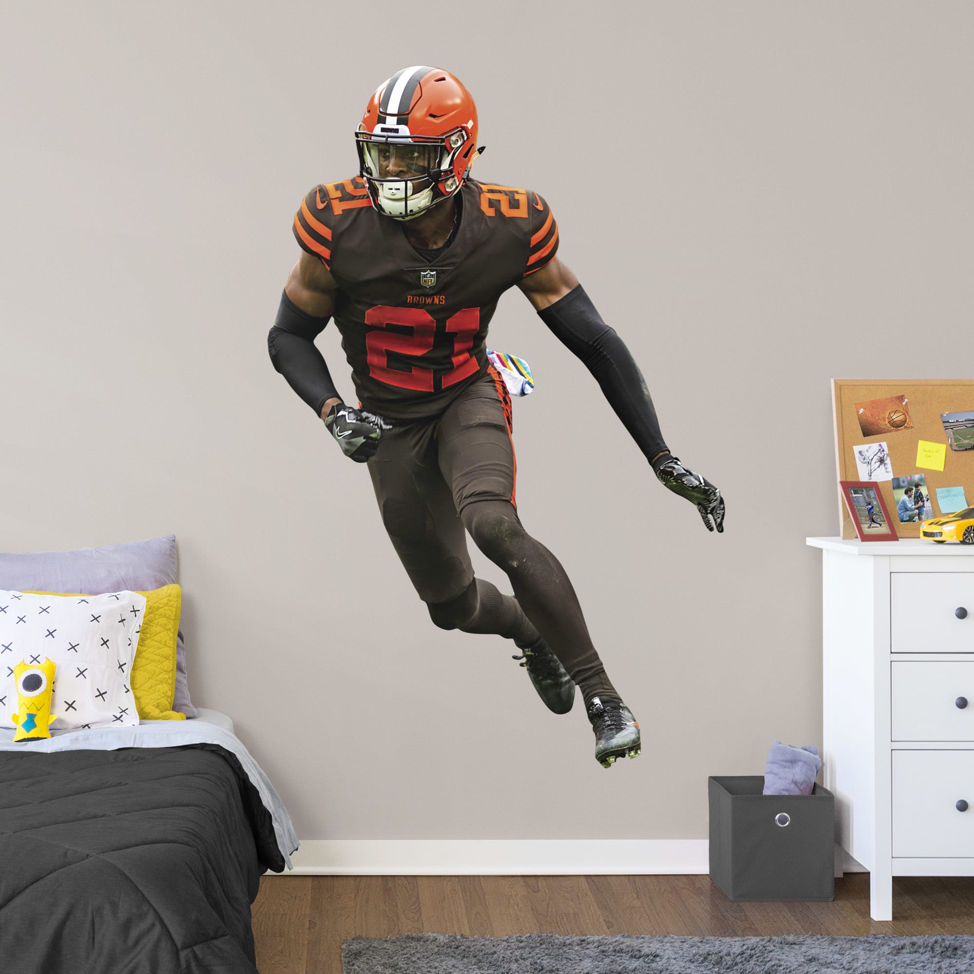 Denzel Ward for Cleveland Browns - Officially Licensed NFL Removable Wall Decal Life-Size Athlete + 2 Decals (49"W x 75"H) by Fa