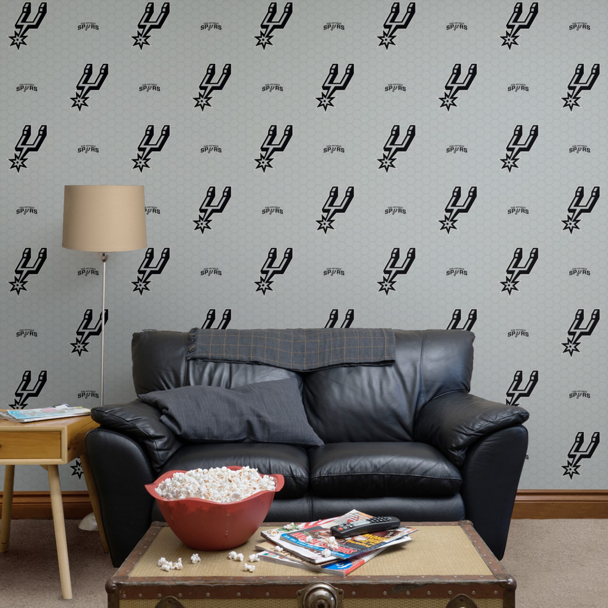 San Antonio Spurs: Logo Pattern - Officially Licensed Removable Wallpaper 12" x 12" Sample by Fathead