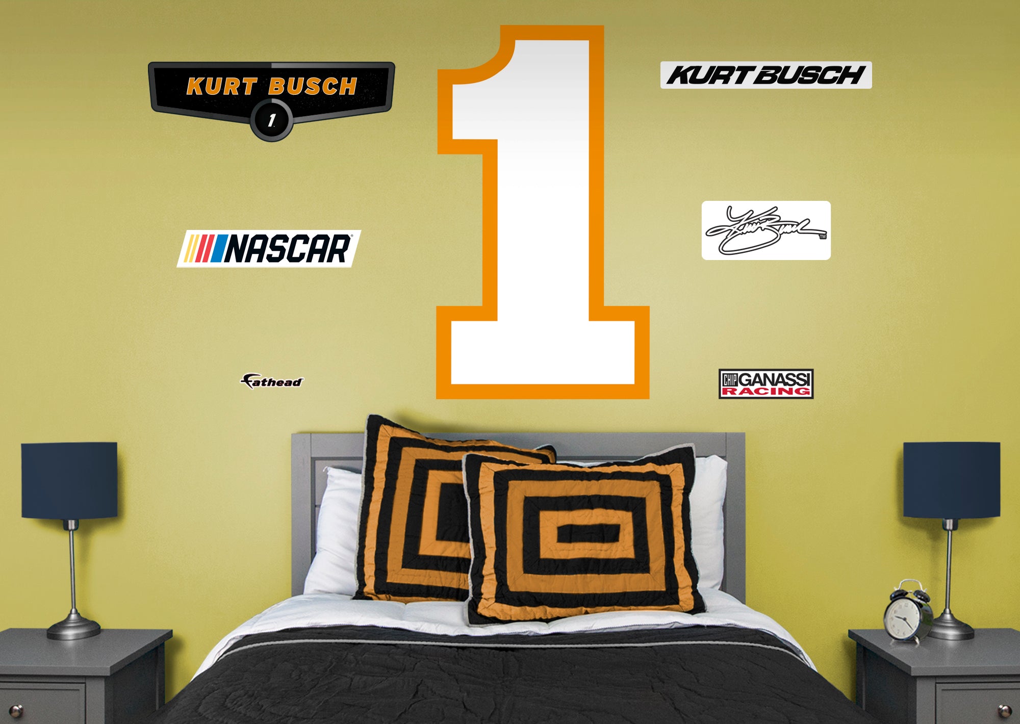 Kurt Busch 2021 #1 Logo - Officially Licensed NASCAR Removable Wall Decal Giant Logo + 6 Decals (49"W x 28"H) by Fathead | Vinyl