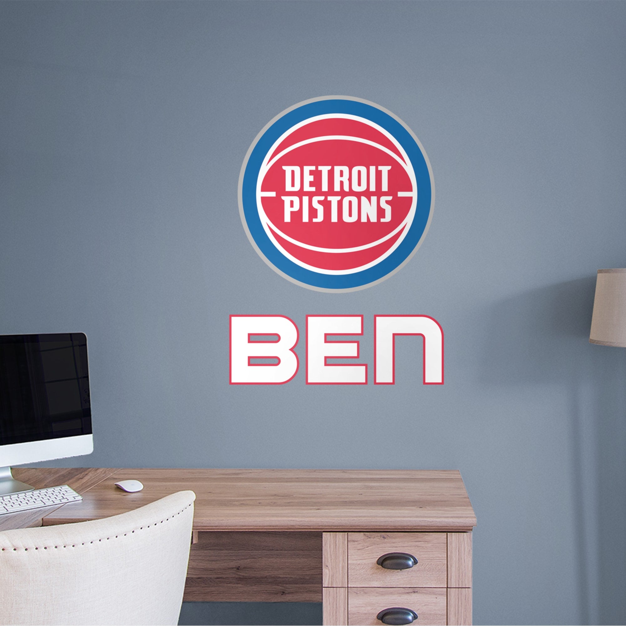Detroit Pistons: Stacked Personalized Name - Officially Licensed NBA Transfer Decal in White (39.5"W x 52"H) by Fathead | Vinyl