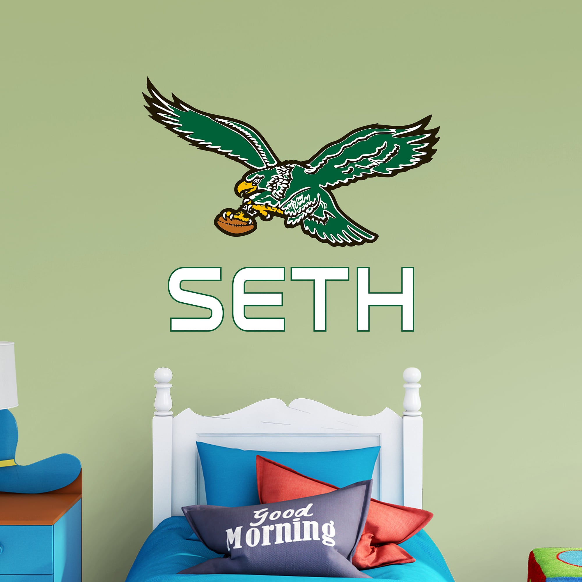 Philadelphia Eagles: Classic Stacked Personalized Name - Officially Licensed NFL Transfer Decal in White (52"W x 39.5"H) by Fath