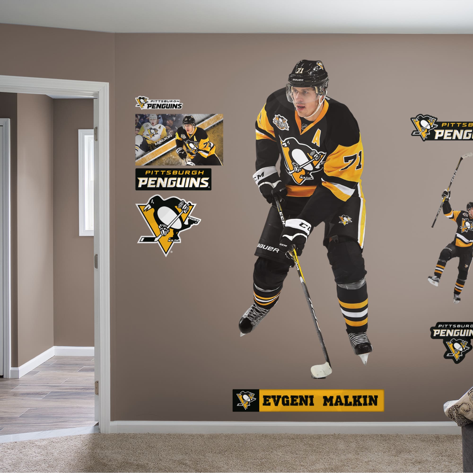 Evgeni Malkin for Pittsburgh Penguins - Officially Licensed NHL Removable Wall Decal Athlete + 9 Team Decals (32"W x 77"H) by Fa