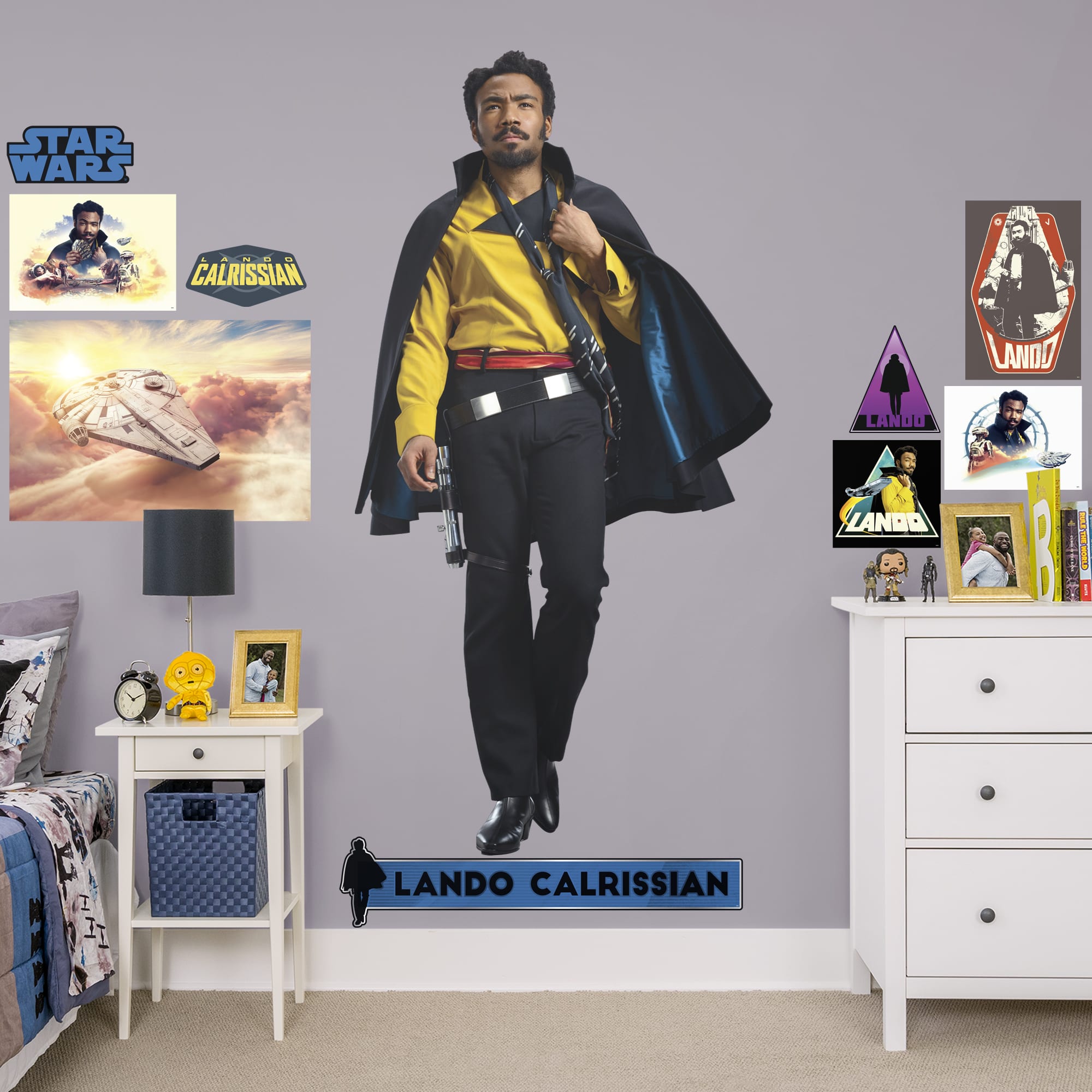 Lando Calrissian - Solo: A Star Wars Story - Officially Licensed Removable Wall Decal Life-Size Character + 9 Decals (40"W x 78"