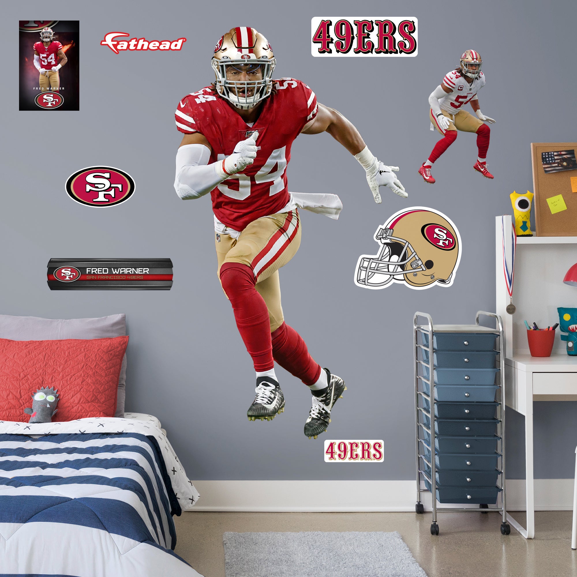 Fred Warner 2020 - Officially Licensed NFL Removable Wall Decal Life-Size Athlete + 8 Decals (44"W x 77"H) by Fathead | Vinyl
