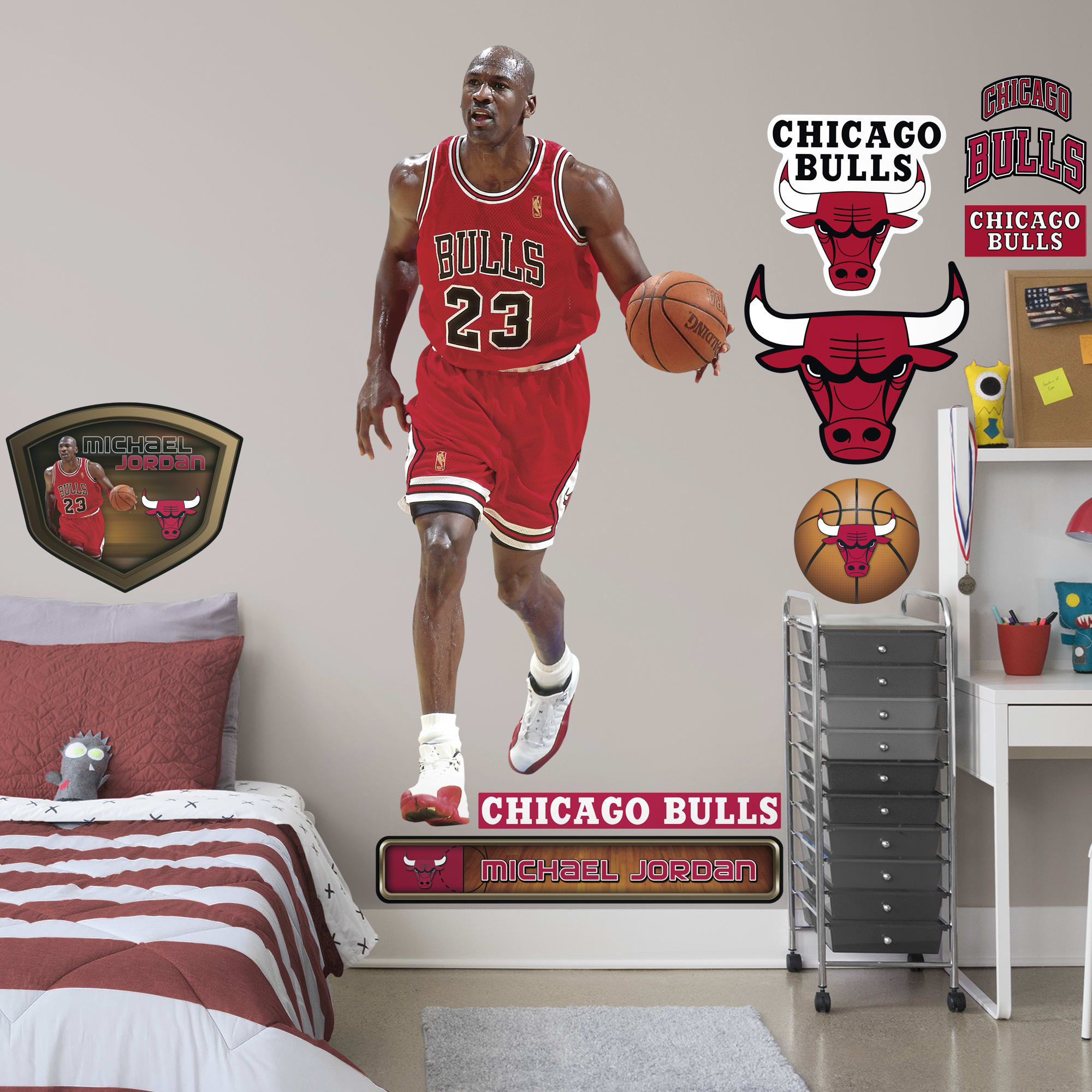Michael Jordan for Chicago Bulls - Officially Licensed NBA Removable Wall Decal Life-Size Athlete + 12 Decals (37"W x 78"H) by F