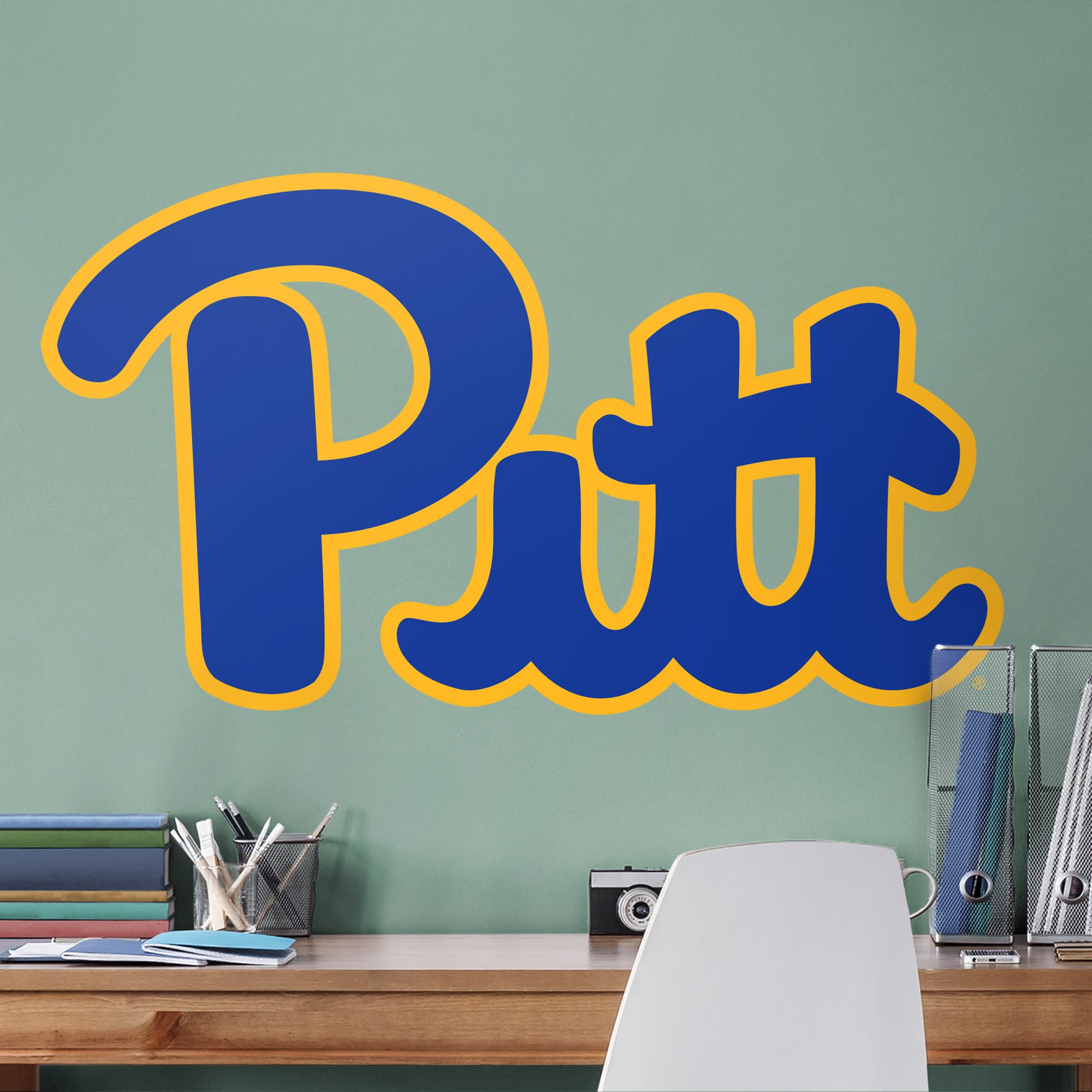 Pittsburgh Panthers: Script Logo - Officially Licensed Removable Wall Decal Giant Logo (51"W x 29"H) by Fathead | Vinyl