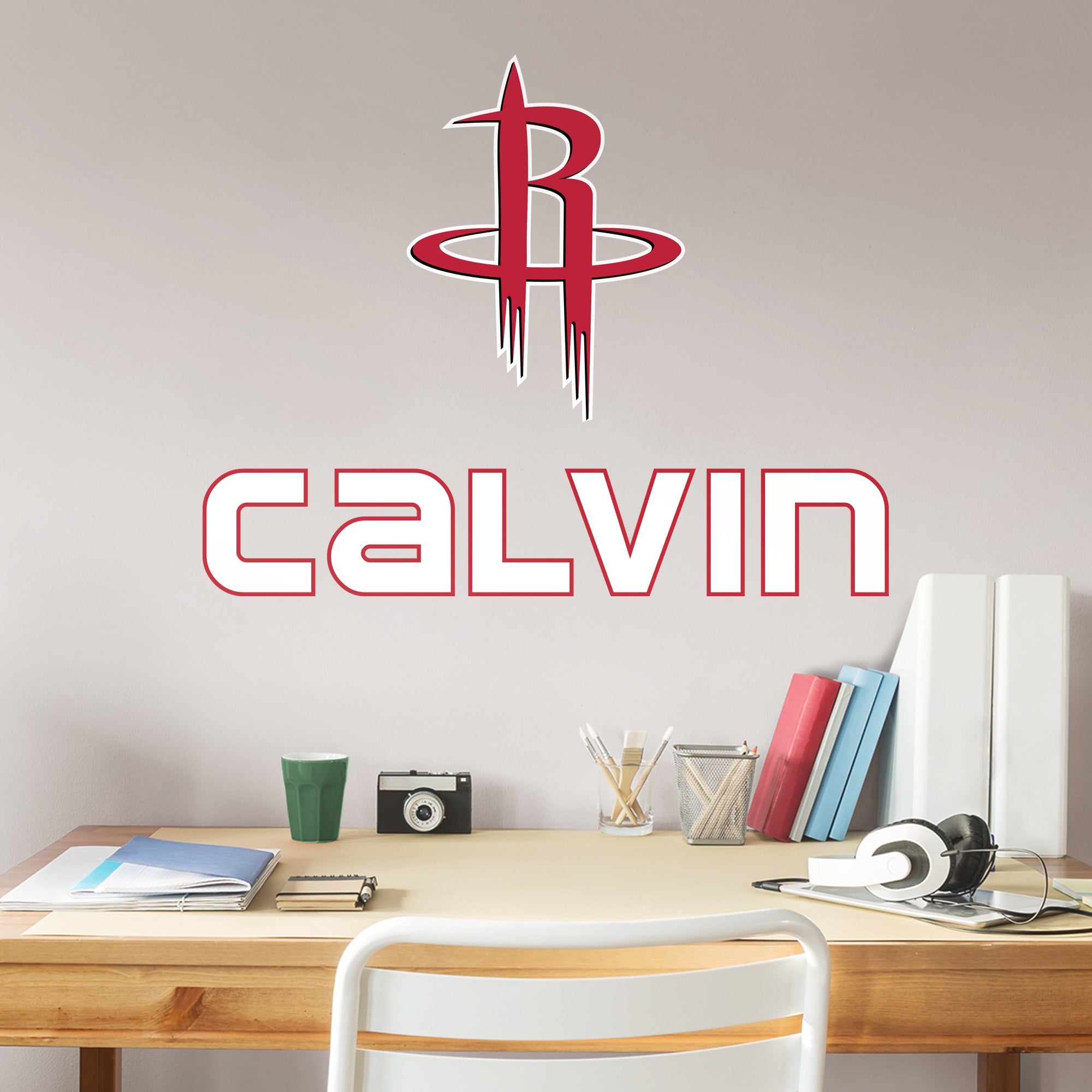 Houston Rockets: Stacked Personalized Name - Officially Licensed NBA Transfer Decal in White (17"W x 23"H) by Fathead | Vinyl