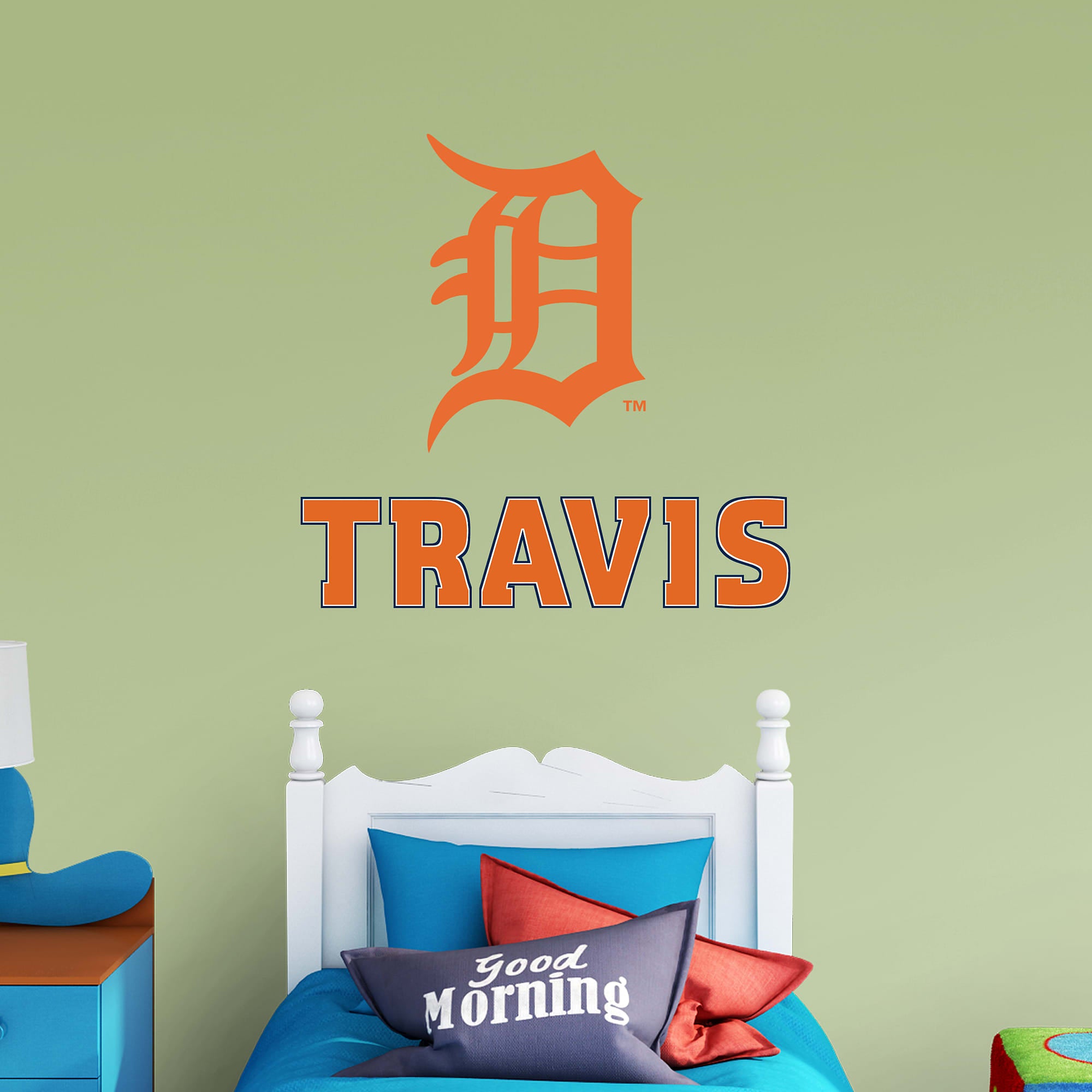 Detroit Tigers: Old English "D" Stacked Personalized Name - Officially Licensed MLB Transfer Decal in Orange (52"W x 39.5"H) by