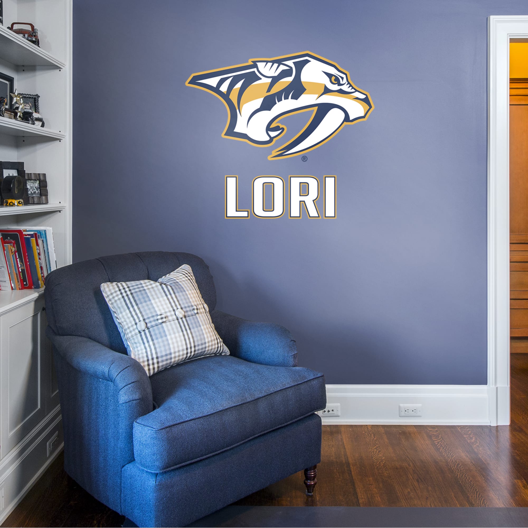 Nashville Predators: Stacked Personalized Name - Officially Licensed NHL Transfer Decal in White (39.5"W x 52"H) by Fathead | Vi