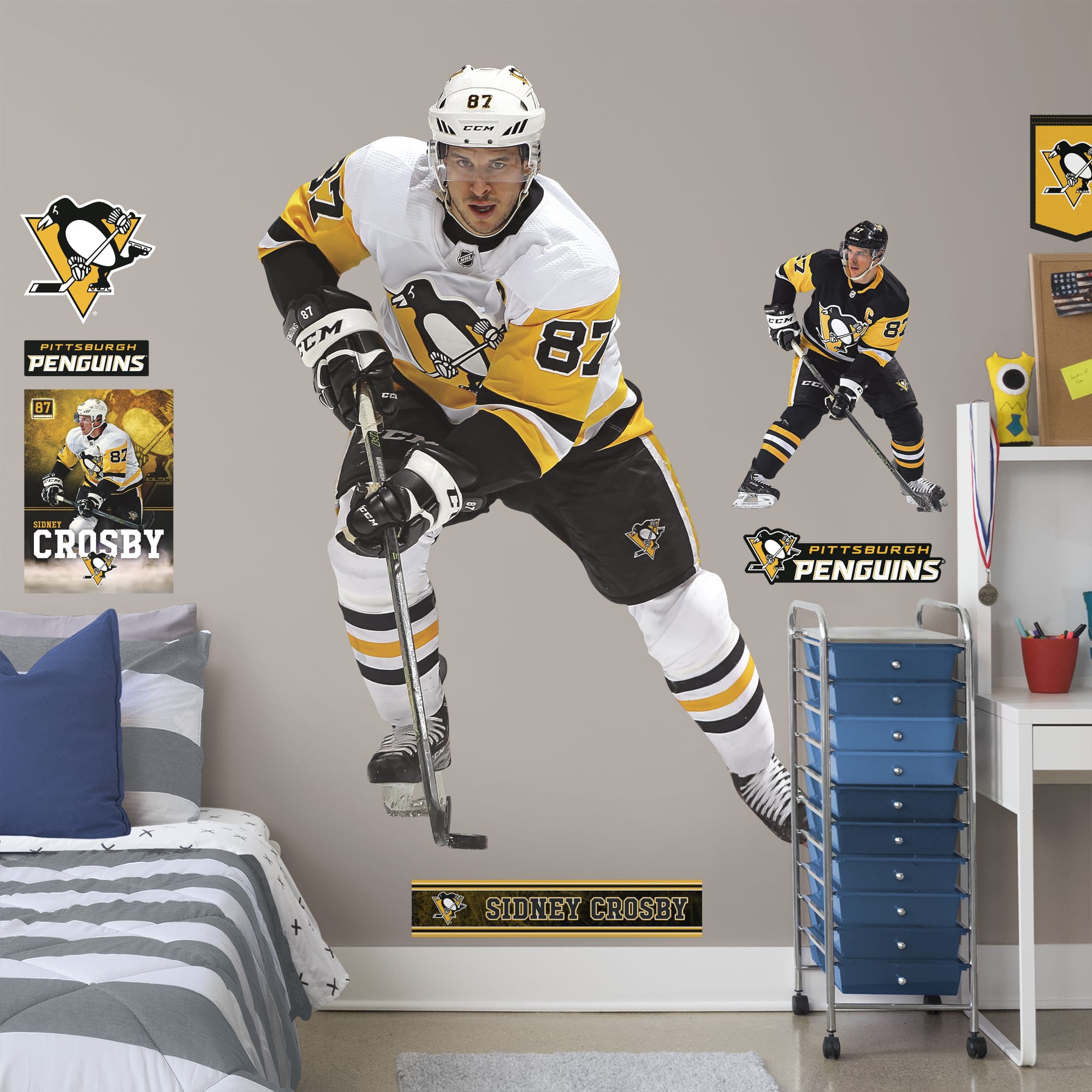 Sidney Crosby for Pittsburgh Penguins - Officially Licensed NHL Removable Wall Decal Life-Size Athlete + 9 Decals (52"W x 72"H)