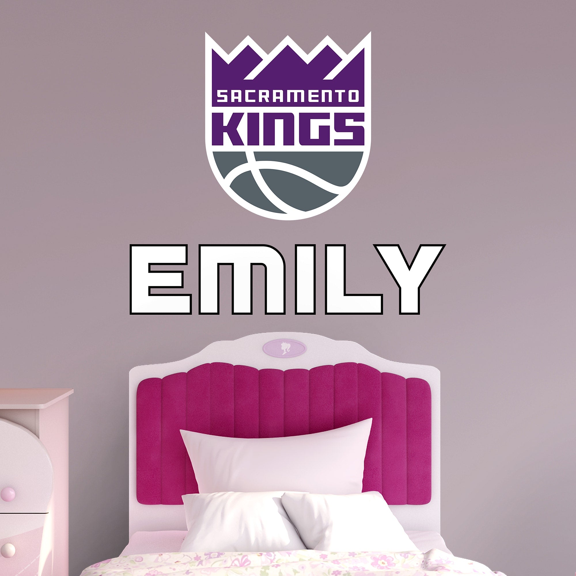 Sacramento Kings: Stacked Personalized Name - Officially Licensed NBA Transfer Decal in White (39.5"W x 52"H) by Fathead | Vinyl