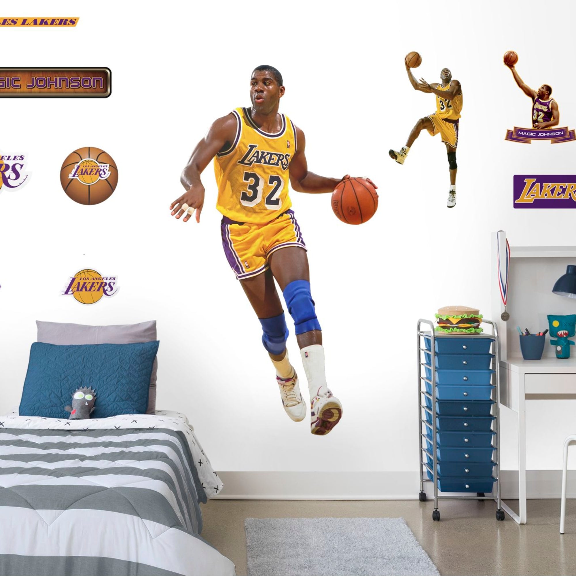 Magic Johnson for Los Angeles Lakers - Officially Licensed NBA Removable Wall Decal Life-Size Athlete + 8 Decals (44"W x 78"H) b