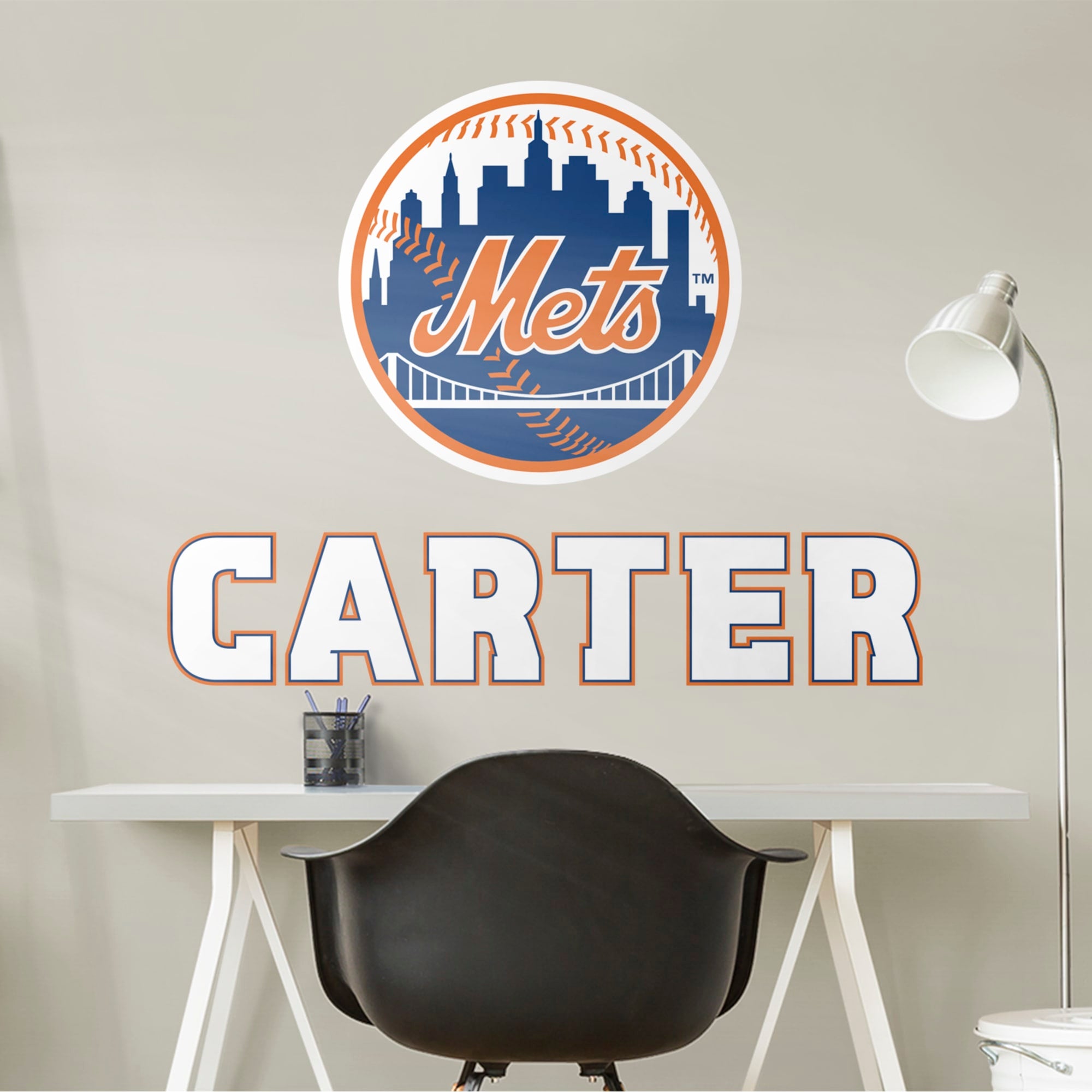 New York Mets: Stacked Personalized Name - Officially Licensed MLB Transfer Decal in White (52"W x 39.5"H) by Fathead | Vinyl