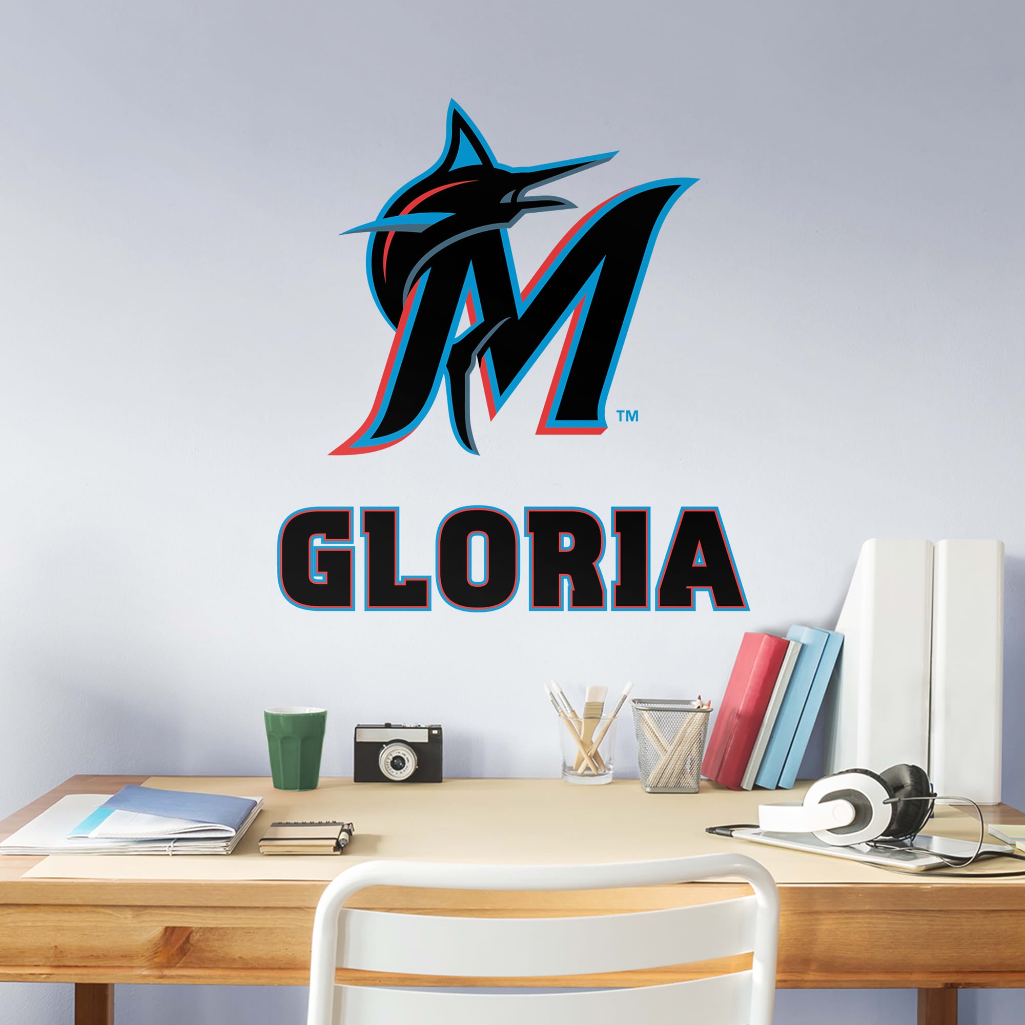 Miami Marlins: Stacked Personalized Name - Officially Licensed MLB Transfer Decal in Black (52"W x 39.5"H) by Fathead | Vinyl
