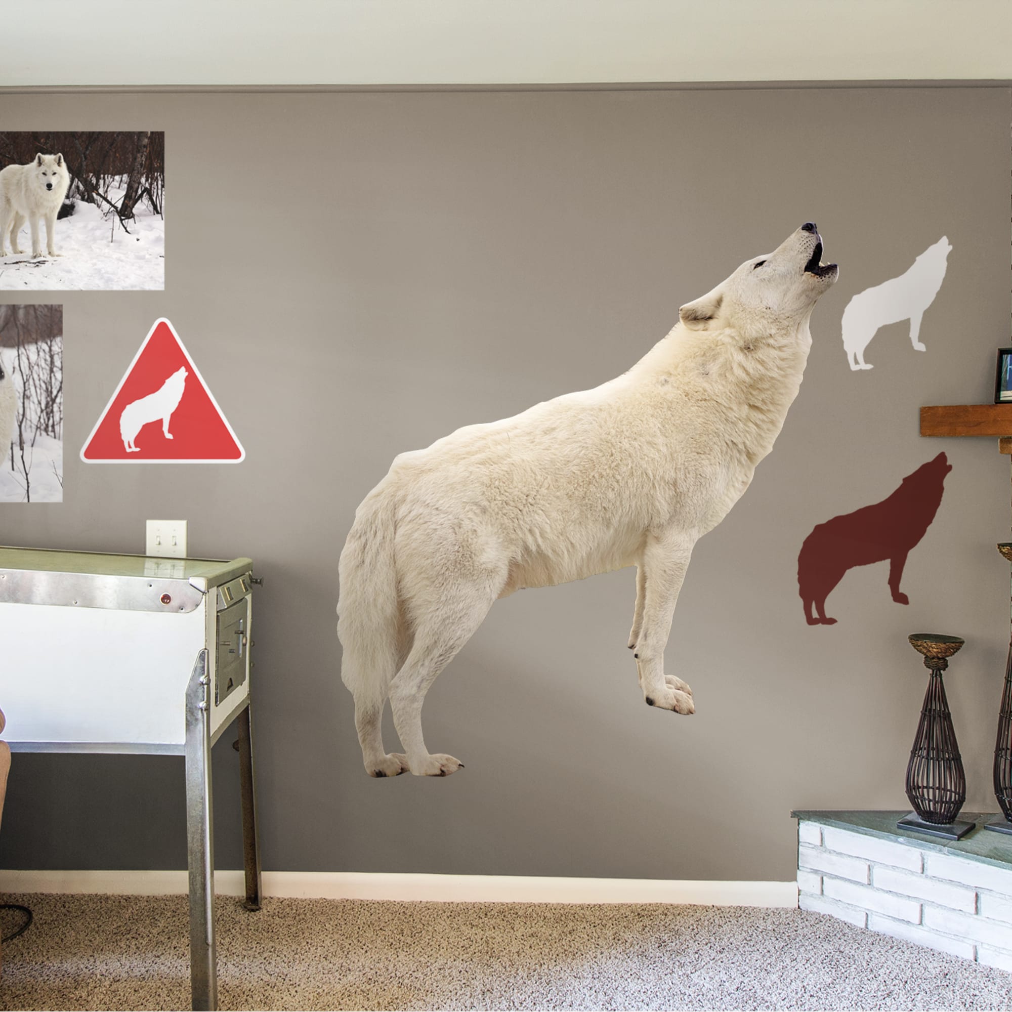 Howling Wolf - Removable Vinyl Decal Life-Size Animal + 5 Decals (53"W x 68"H) by Fathead