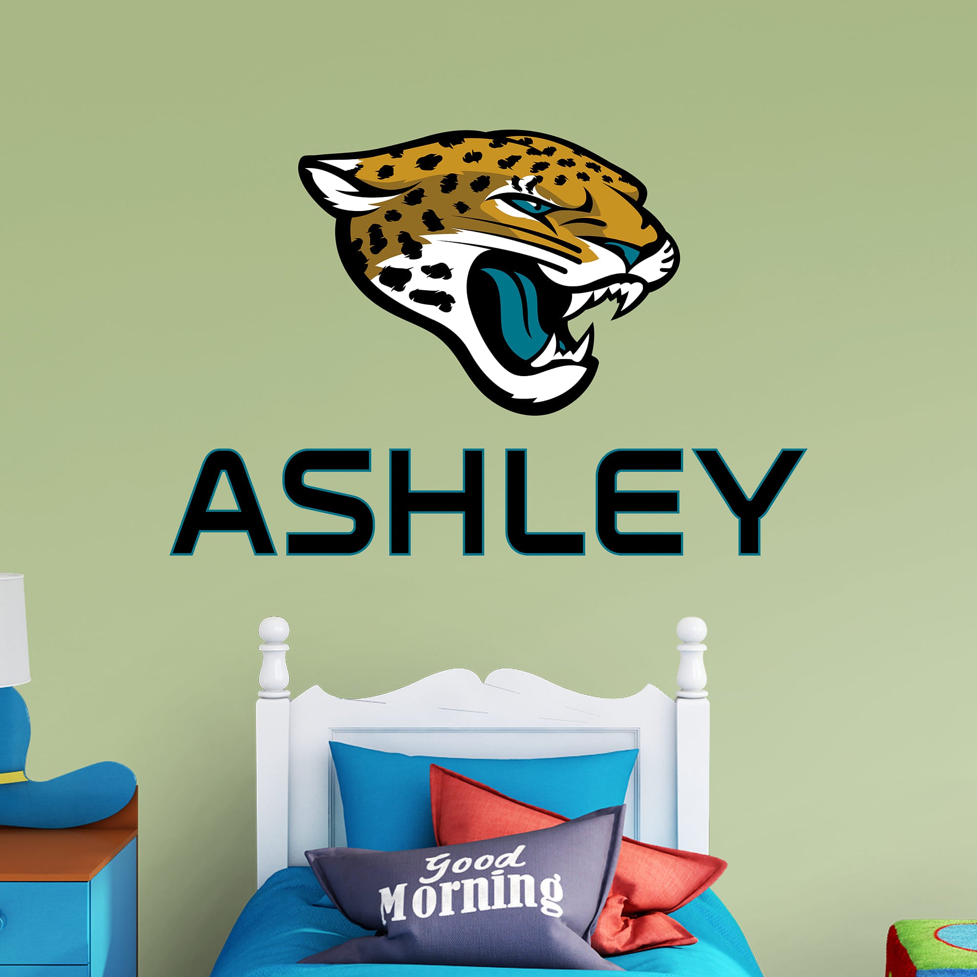 Jacksonville Jaguars: Stacked Personalized Name - Officially Licensed NFL Transfer Decal in Black (52"W x 39.5"H) by Fathead | V