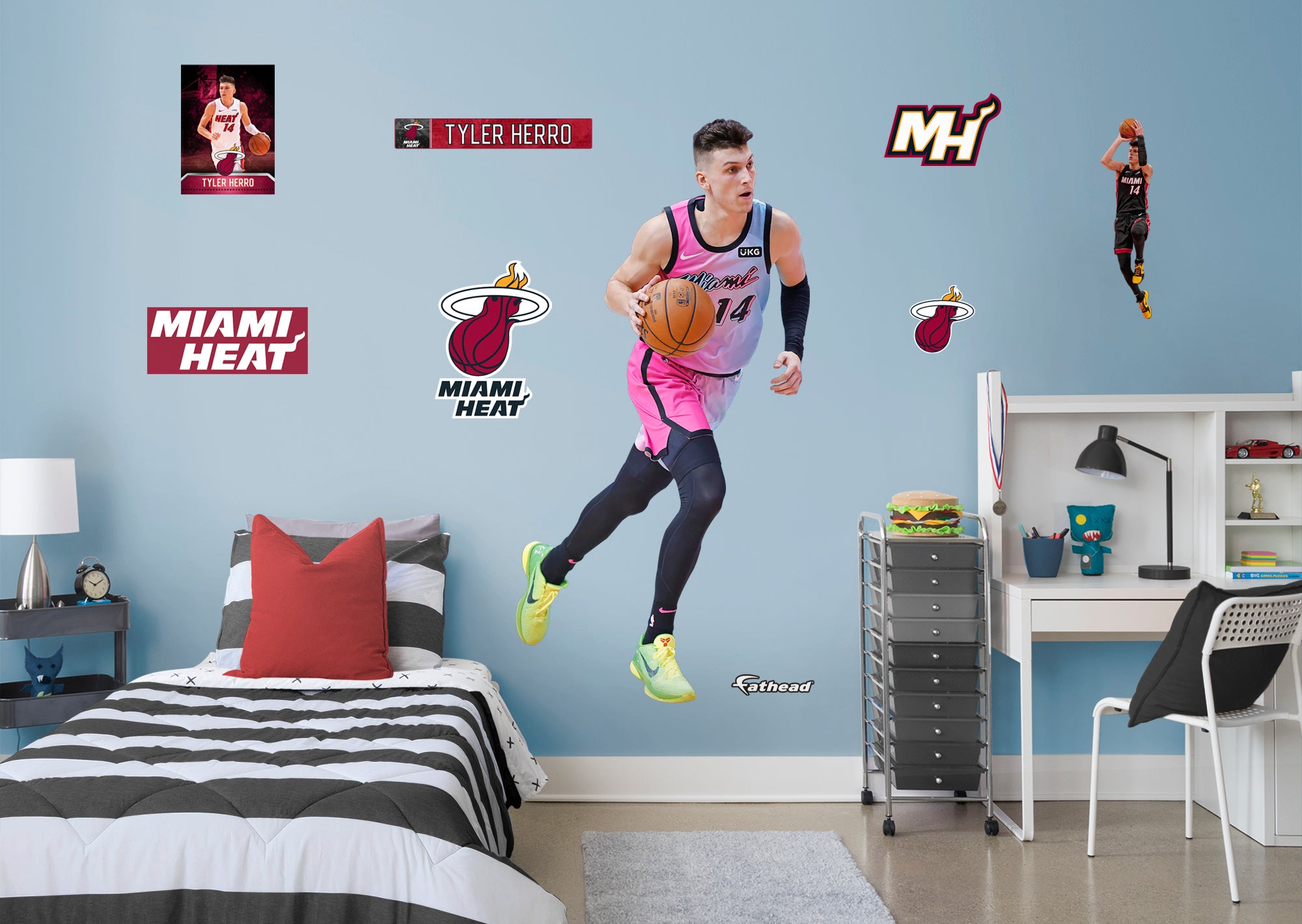 Tyler Herro 2021 Vice City for Miami Heat - Officially Licensed NBA Removable Wall Decal Life-Size Athlete + 8 Decals (31"W x77"