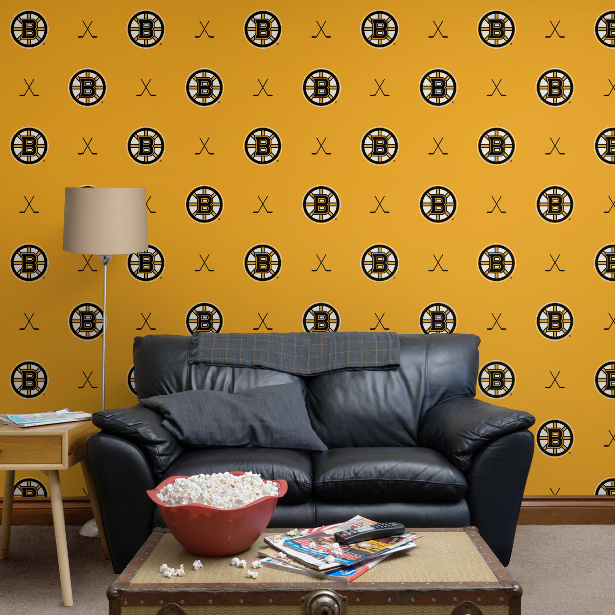 Boston Bruins: Sticks Pattern - Officially Licensed NHL Removable Wallpaper 12" x 12" Sample by Fathead