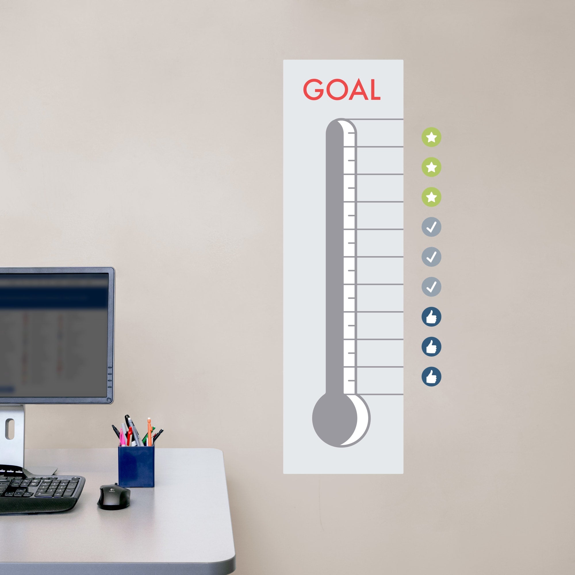 Goal Thermometer: Modern Design - Removable Dry Erase Vinyl Decal 11.0"W x 40.0"H by Fathead