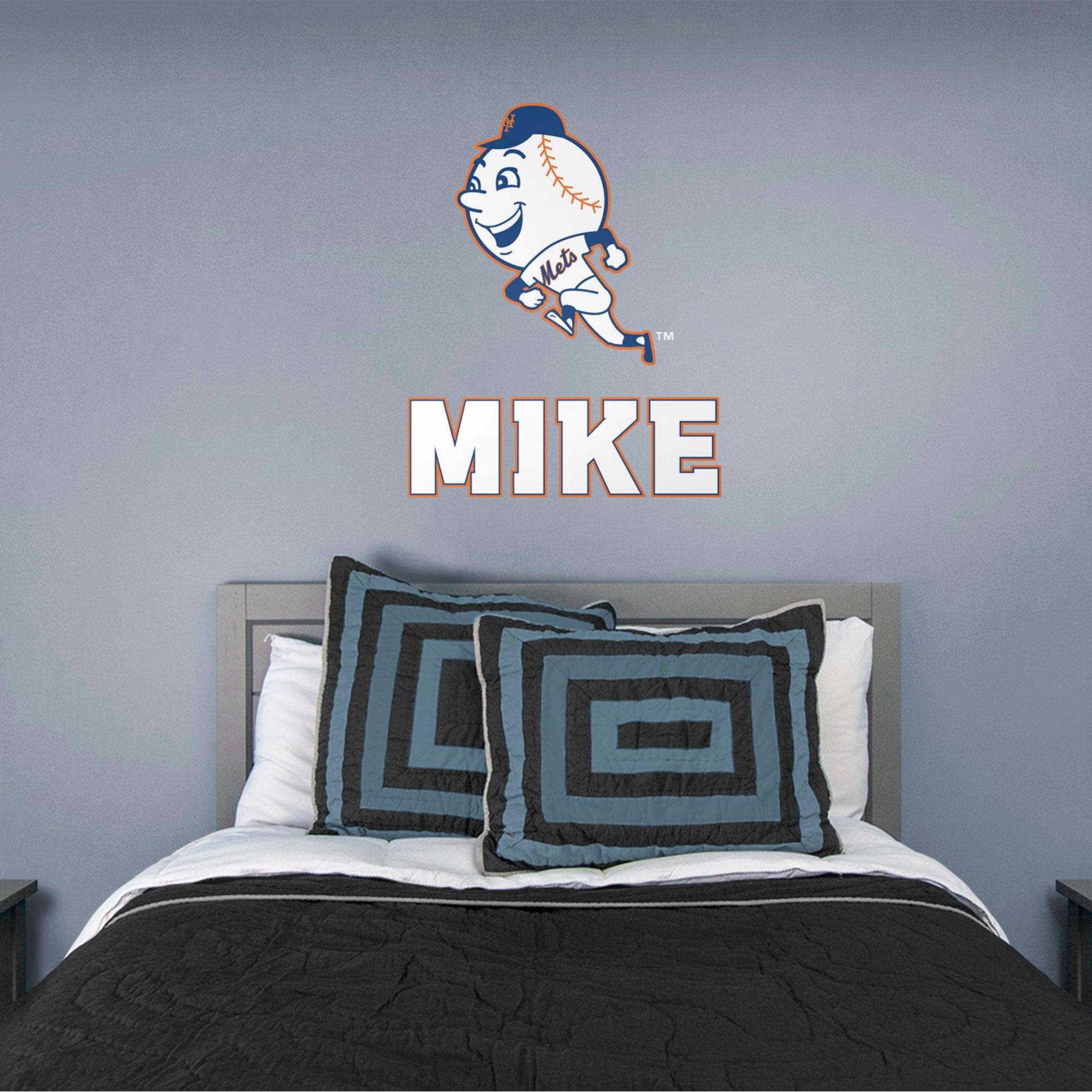 New York Mets: Mr. Met Stacked Personalized Name - Officially Licensed MLB Transfer Decal in White (52"W x 39.5"H) by Fathead |