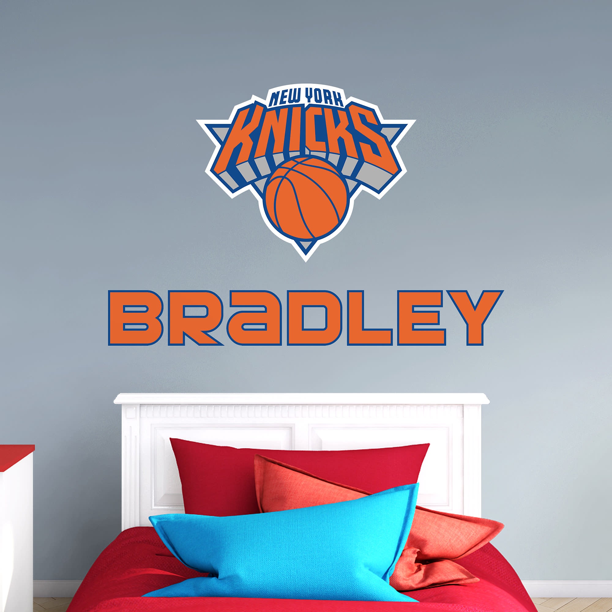New York Knicks: Stacked Personalized Name - Officially Licensed NBA Transfer Decal in Orange (52"W x 39.5"H) by Fathead | Vinyl