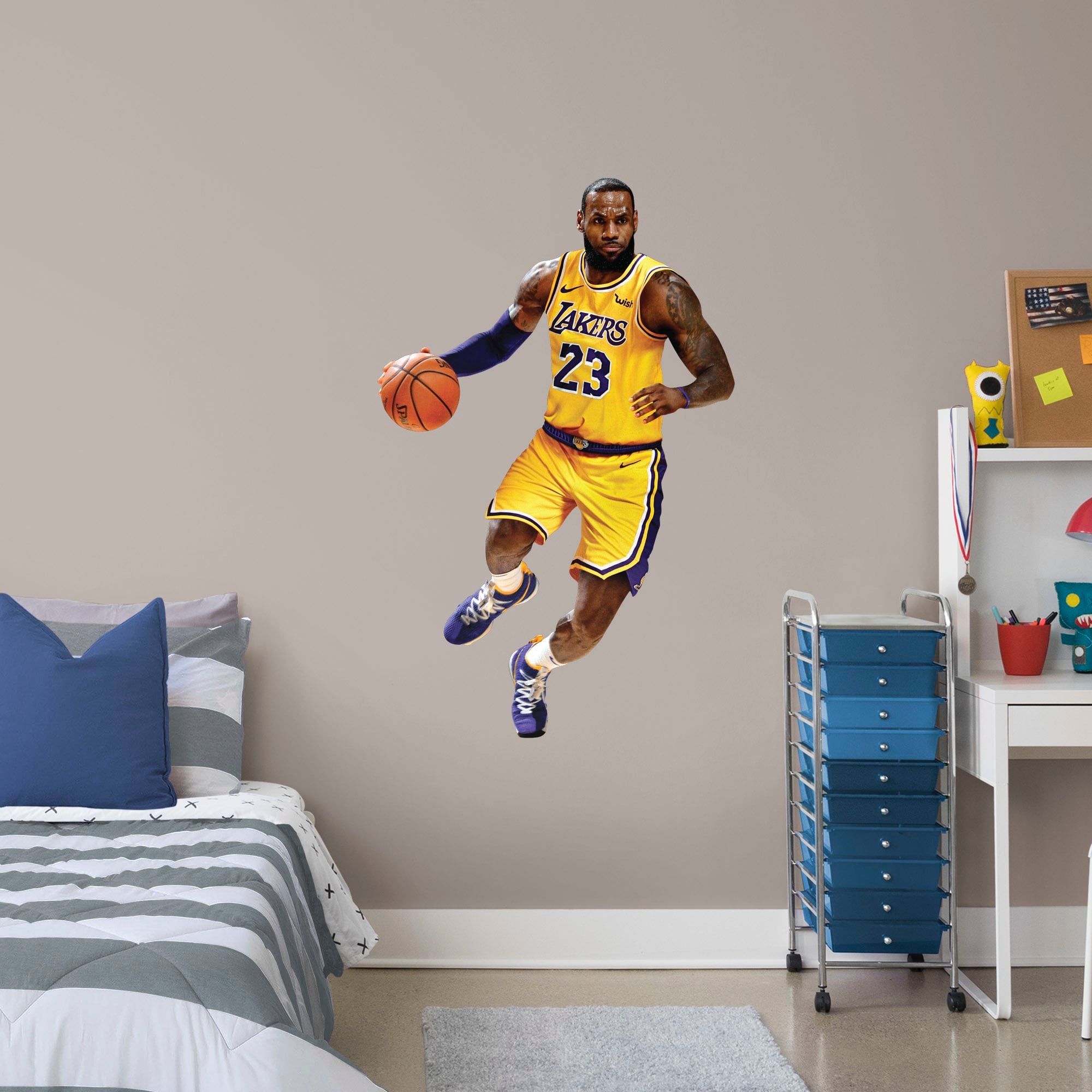 LeBron James for Los Angeles Lakers - Officially Licensed NBA Removable Wall Decal Giant Athlete + 2 Decals (33"W x 51"H) by Fat