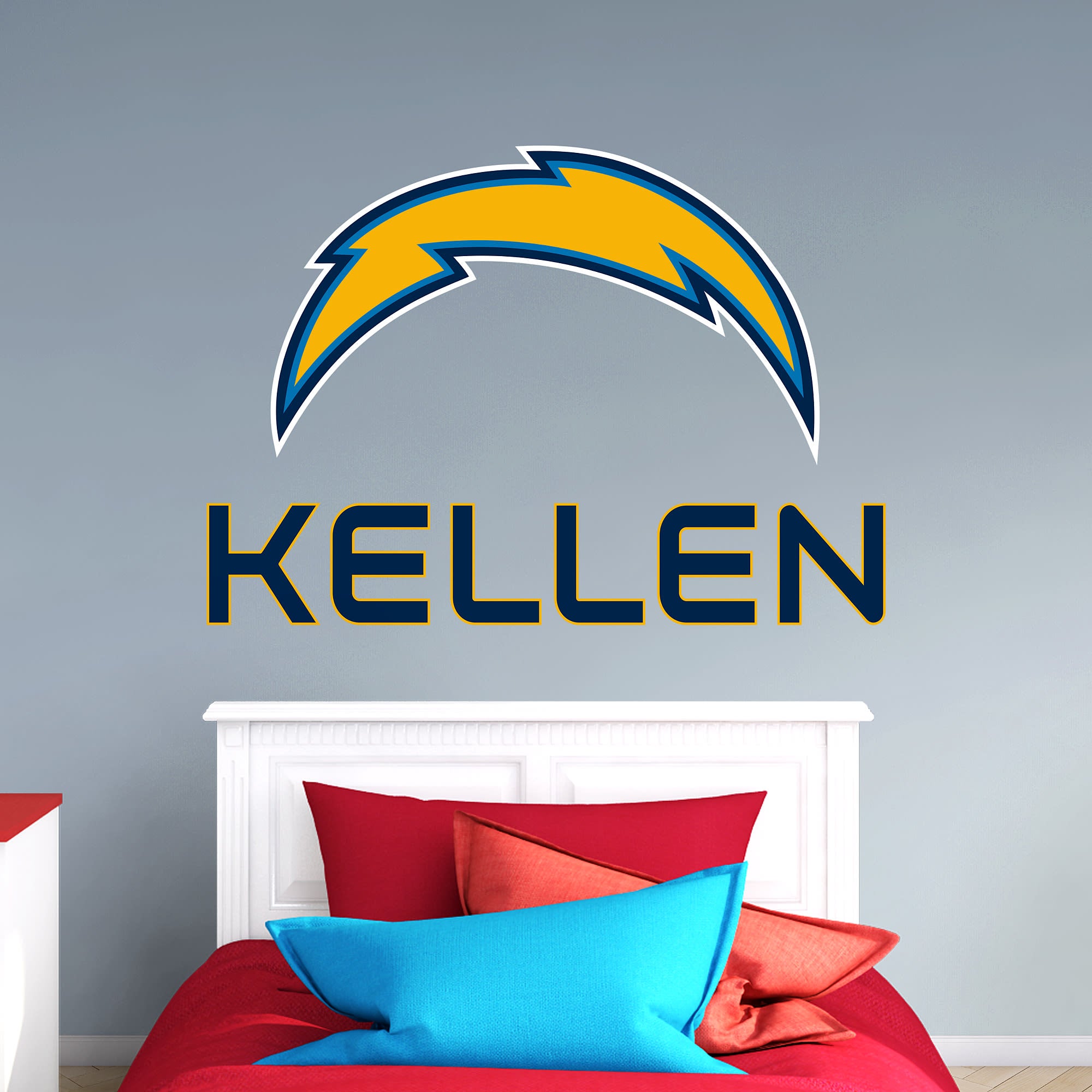 Los Angeles Chargers: Stacked Personalized Name - Officially Licensed NFL Transfer Decal in Navy Blue (52"W x 39.5"H) by Fathead
