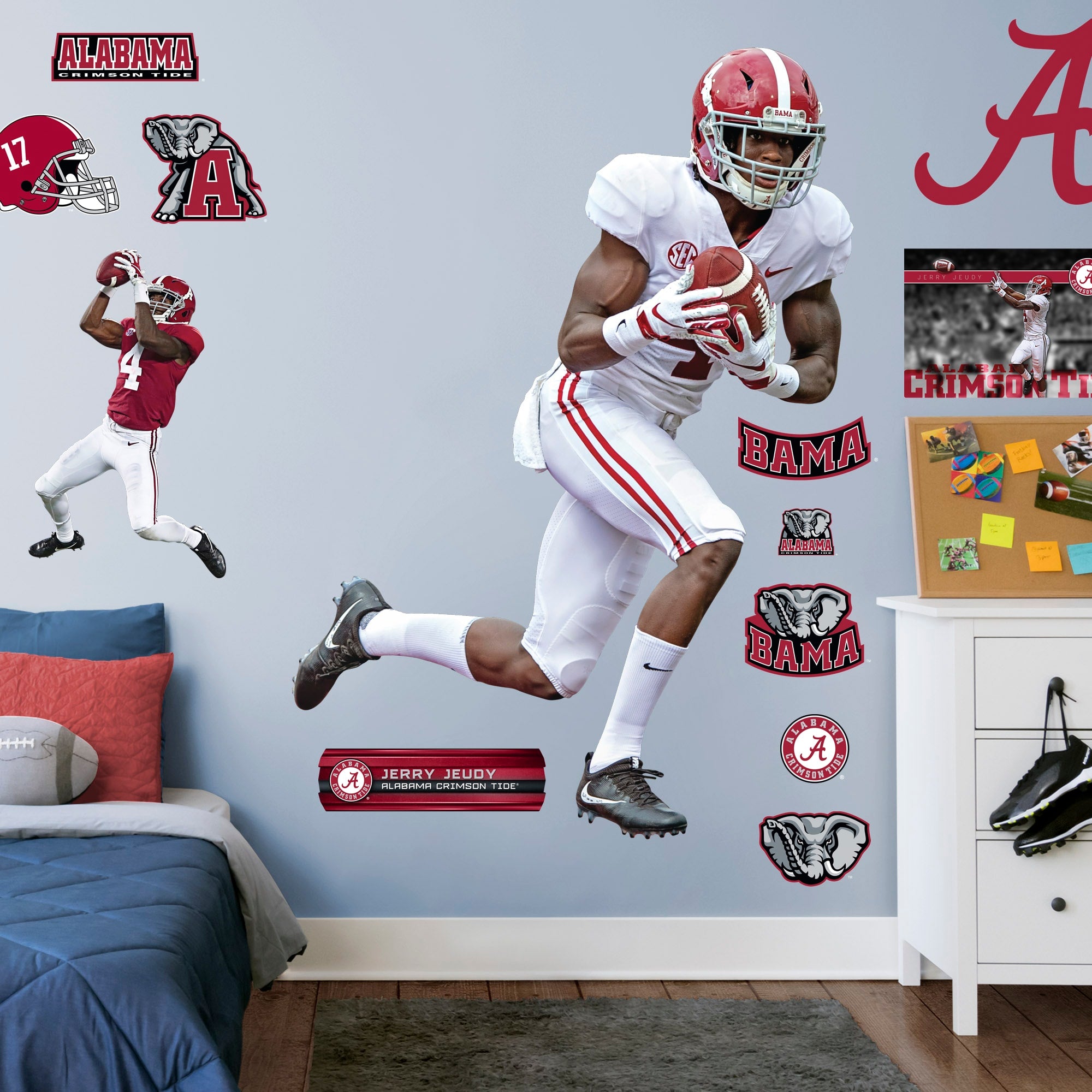 Jerry Jeudy for Alabama Crimson Tide: Alabama - Officially Licensed Removable Wall Decal Life-Size Athlete + 13 Decals (55"W x 7