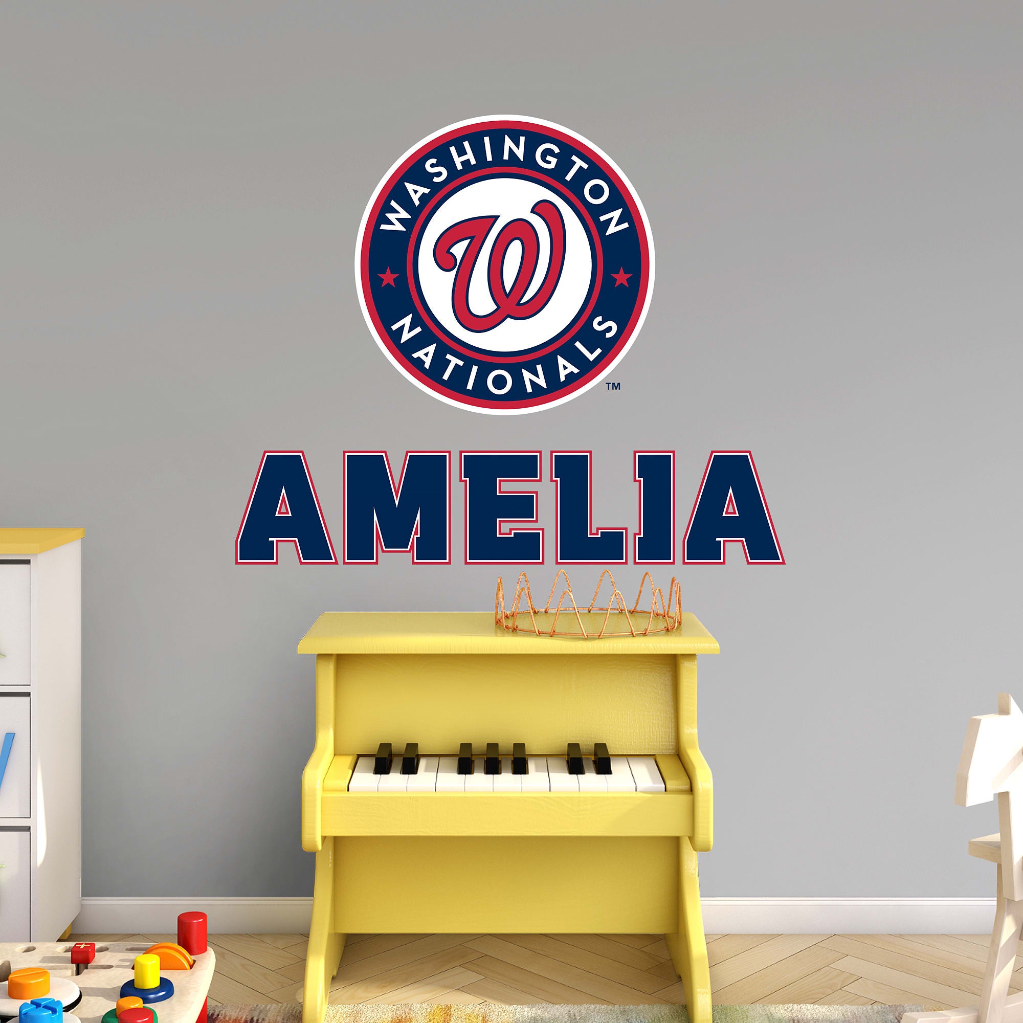 Washington Nationals: Stacked Personalized Name - Officially Licensed MLB Transfer Decal in Navy (52"W x 39.5"H) by Fathead | Vi