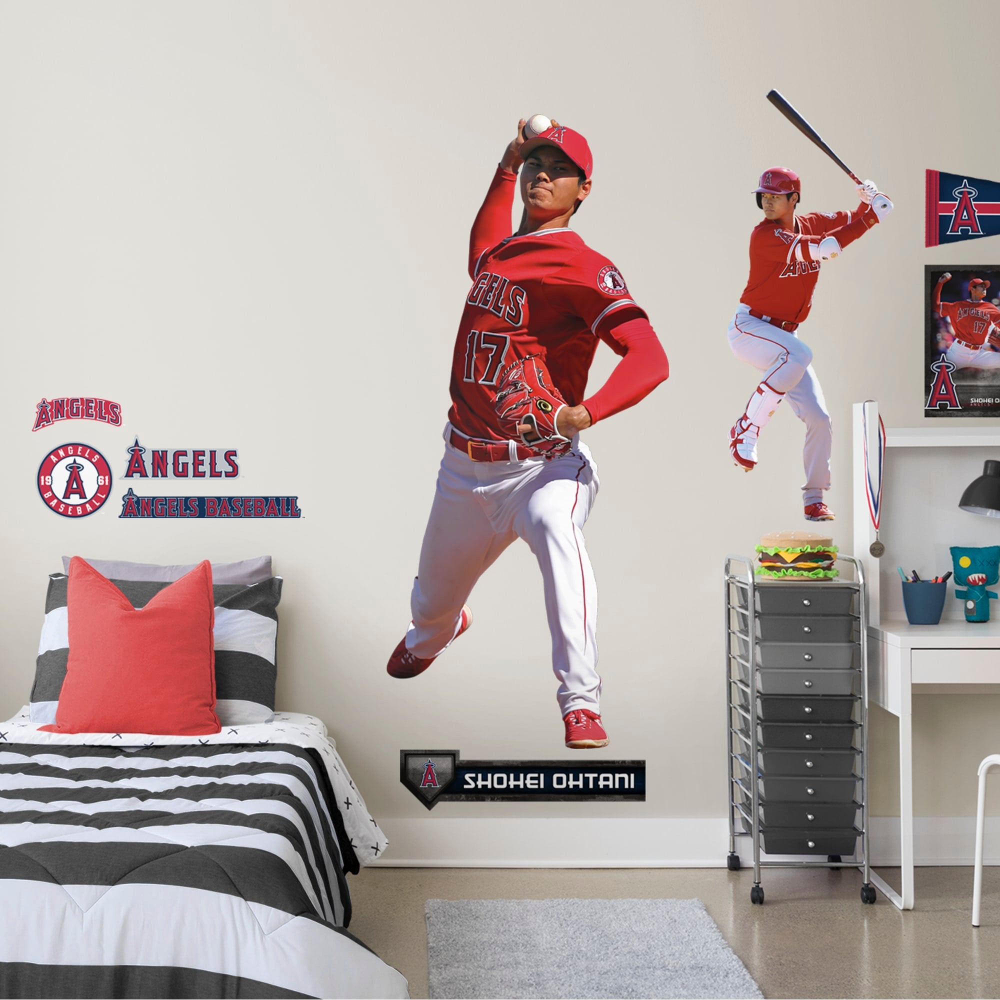 Shohei Ohtani for LA Angels - Officially Licensed MLB Removable Wall Decal Life-Size Athlete + 12 Decals (35"W x 78"H) by Fathea