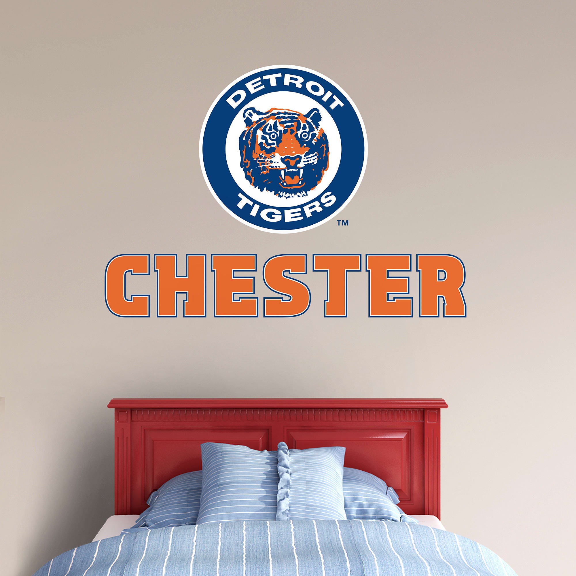 Detroit Tigers: Classic Stacked Personalized Name - Officially Licensed MLB Transfer Decal in Orange (52"W x 39.5"H) by Fathead