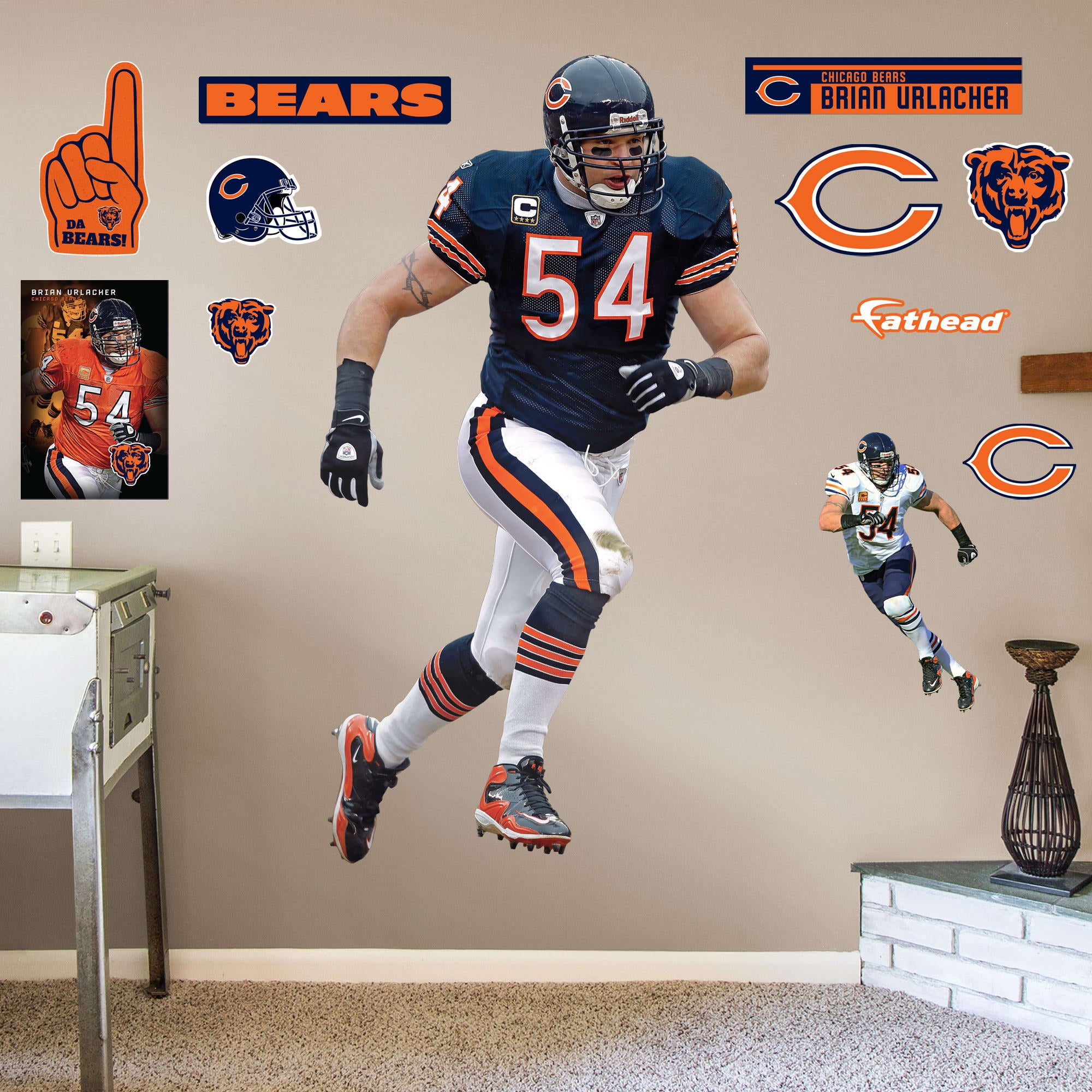 Brian Urlacher for Chicago Bears: Legend - Officially Licensed NFL Removable Wall Decal Life-Size Athlete + 11 Decals (43"W x 78
