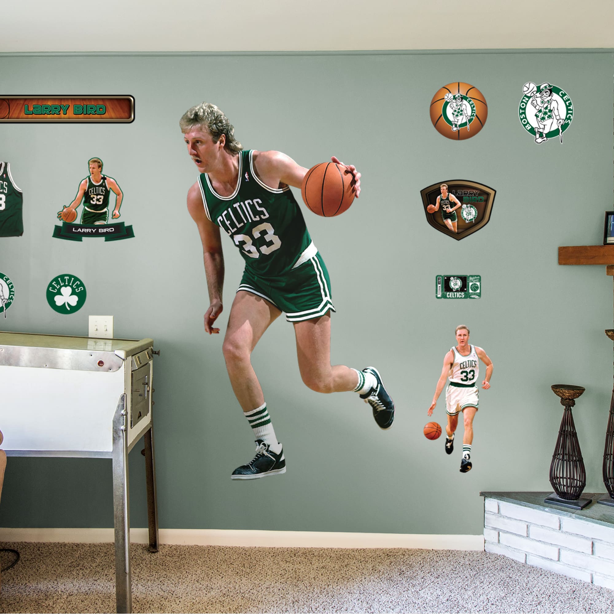 Larry Bird for Boston Celtics - Officially Licensed NBA Removable Wall Decal Life-Size Athlete + 11 Decals (45"W x 78"H) by Fath