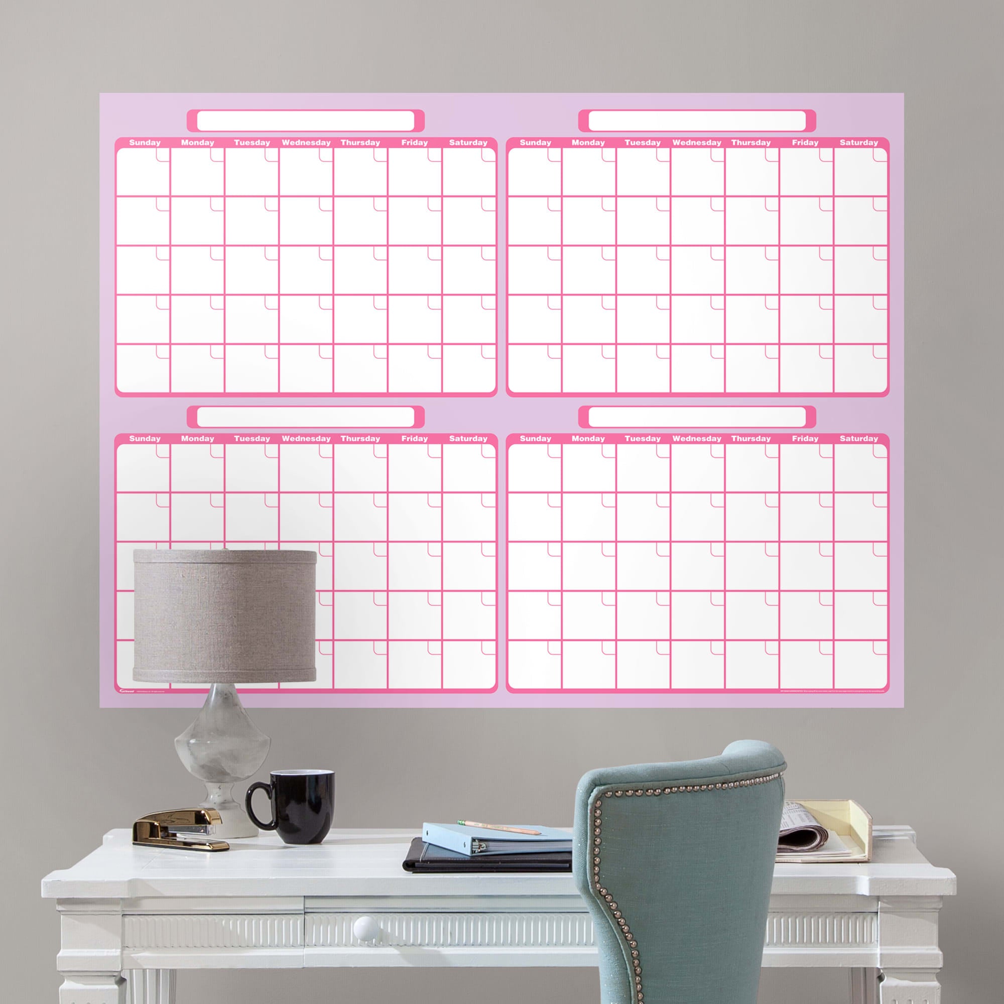Four Month Calendar - Removable Dry Erase Vinyl Decal in Lavender/Pink (52"Wx39.5"H) by Fathead
