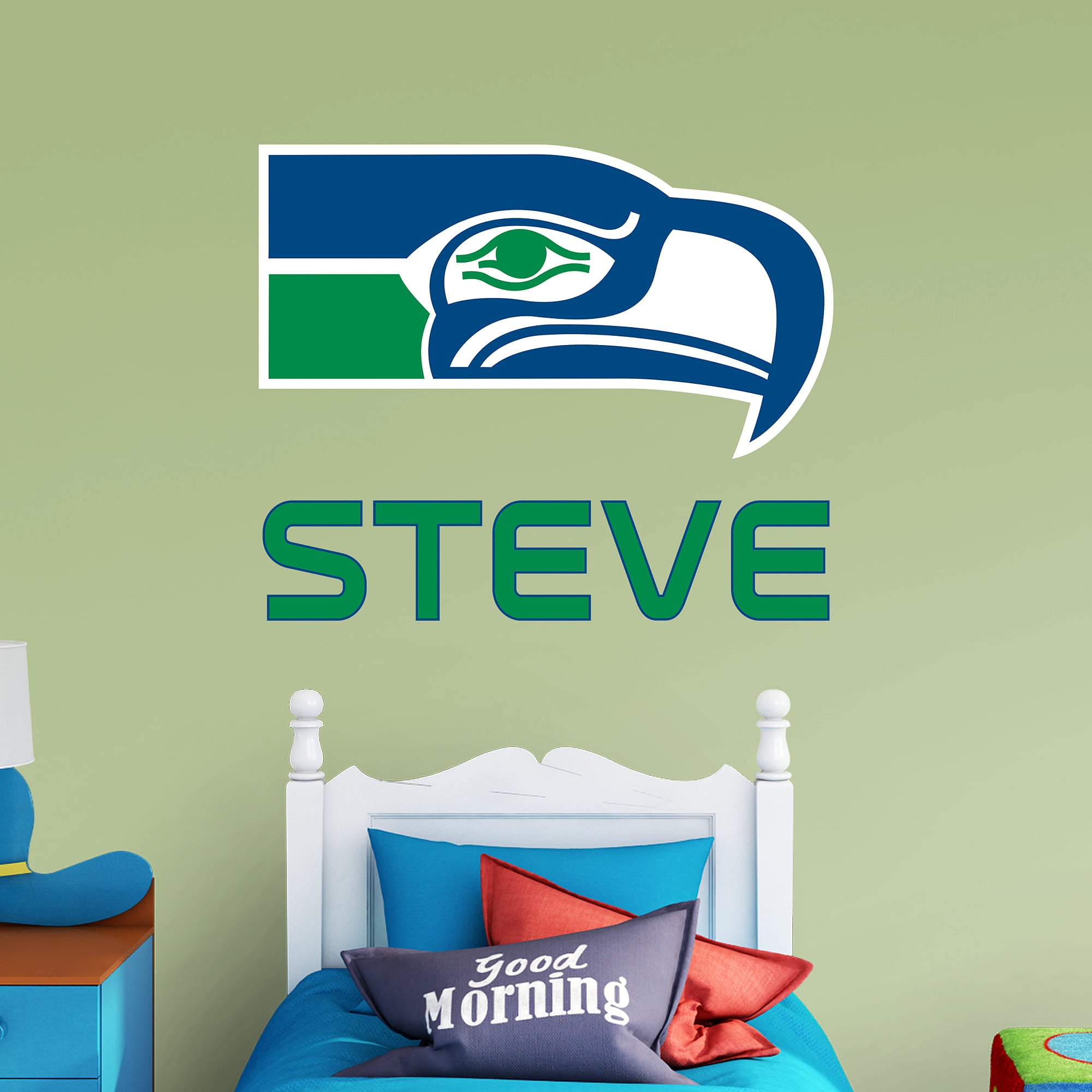 Seattle Seahawks: Classic Stacked Personalized Name - Officially Licensed NFL Transfer Decal in Green (52"W x 39.5"H) by Fathead