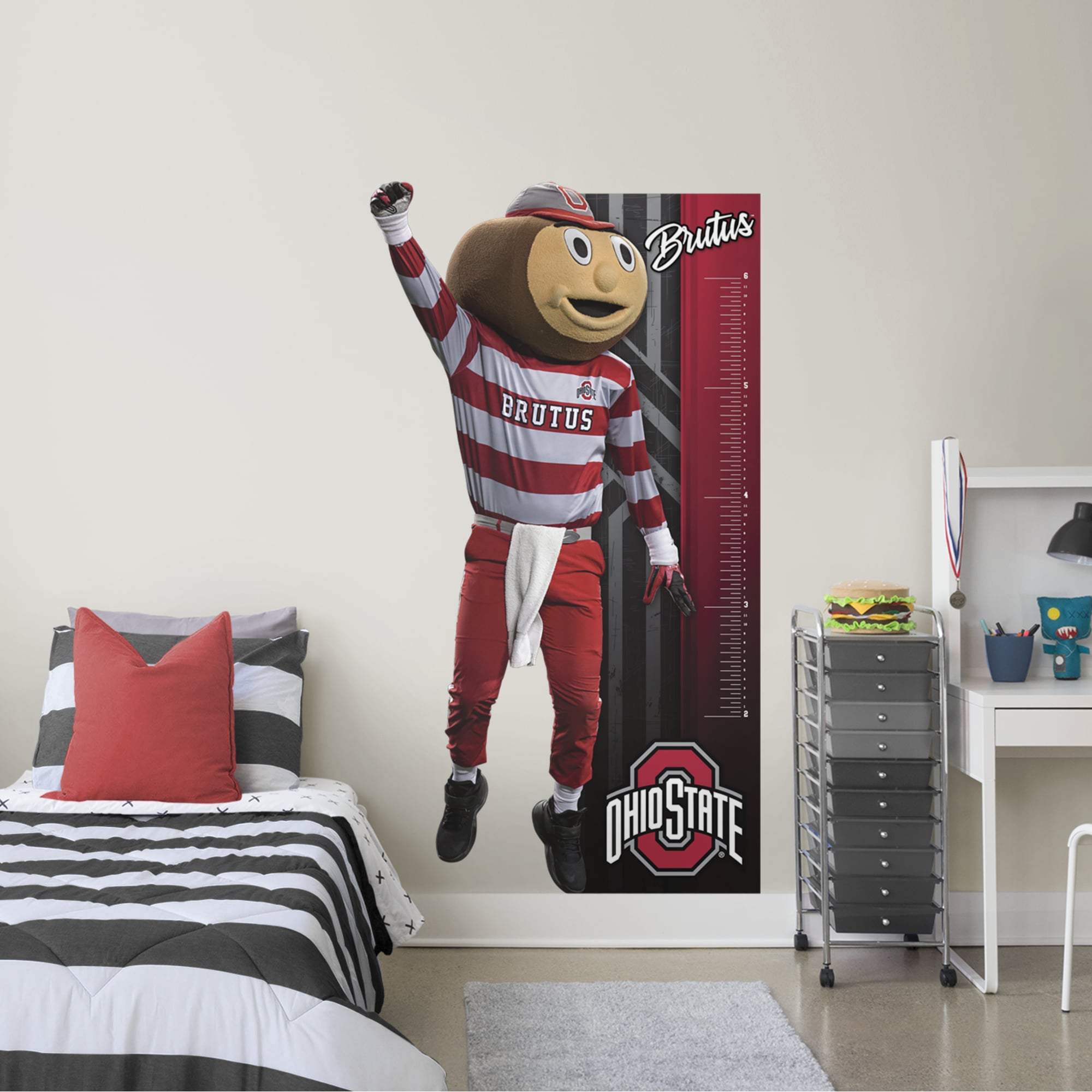 Ohio State Buckeyes: Brutus Buckeye Mascot Growth Chart - Officially Licensed Removable Wall Decal 43.0"W x 78.0"H by Fathead |