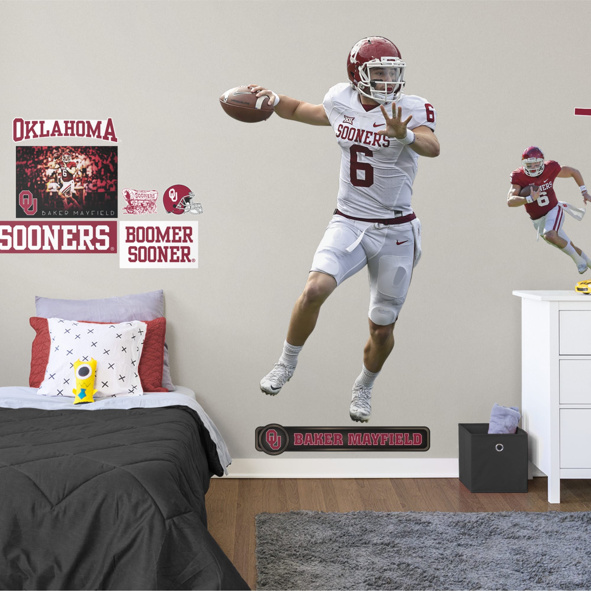 Baker Mayfield for Oklahoma Sooners: Oklahoma - Officially Licensed Removable Wall Decal Life-Size Athlete + 10 Decals (44"W x 7