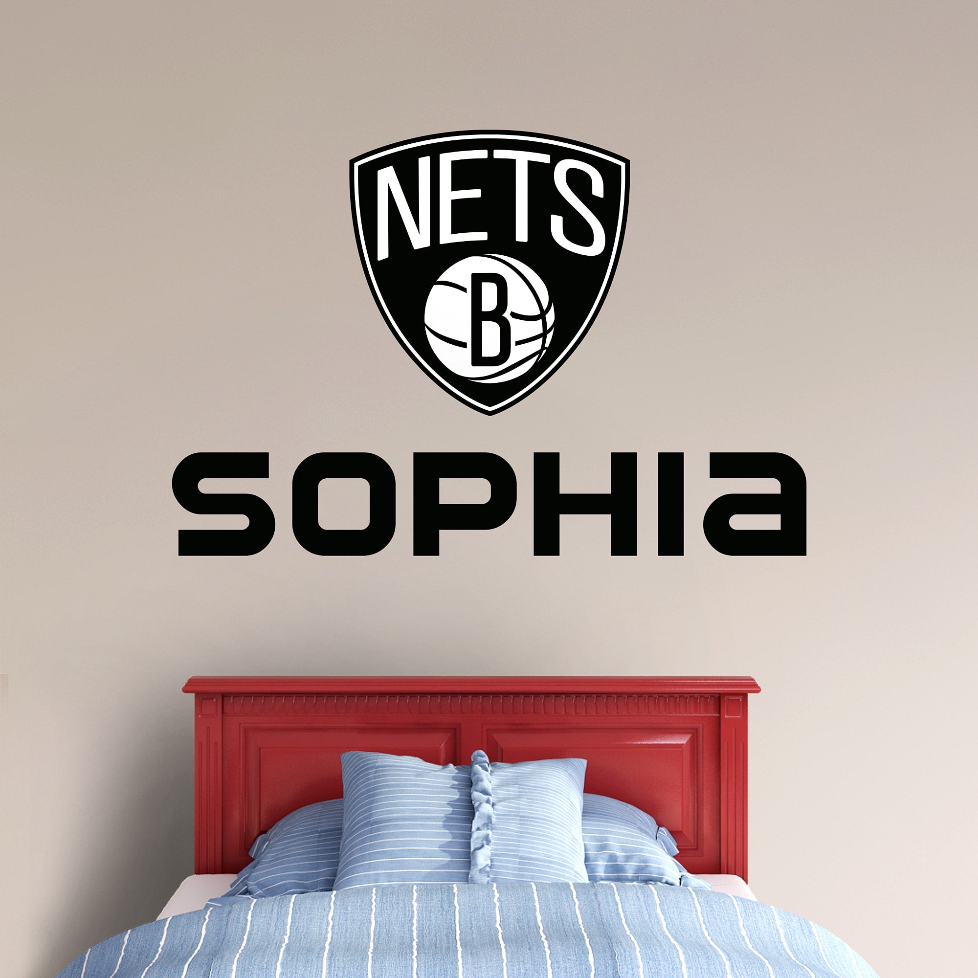 Brooklyn Nets: Stacked Personalized Name - Officially Licensed NBA Transfer Decal in Black (52"W x 39.5"H) by Fathead | Vinyl