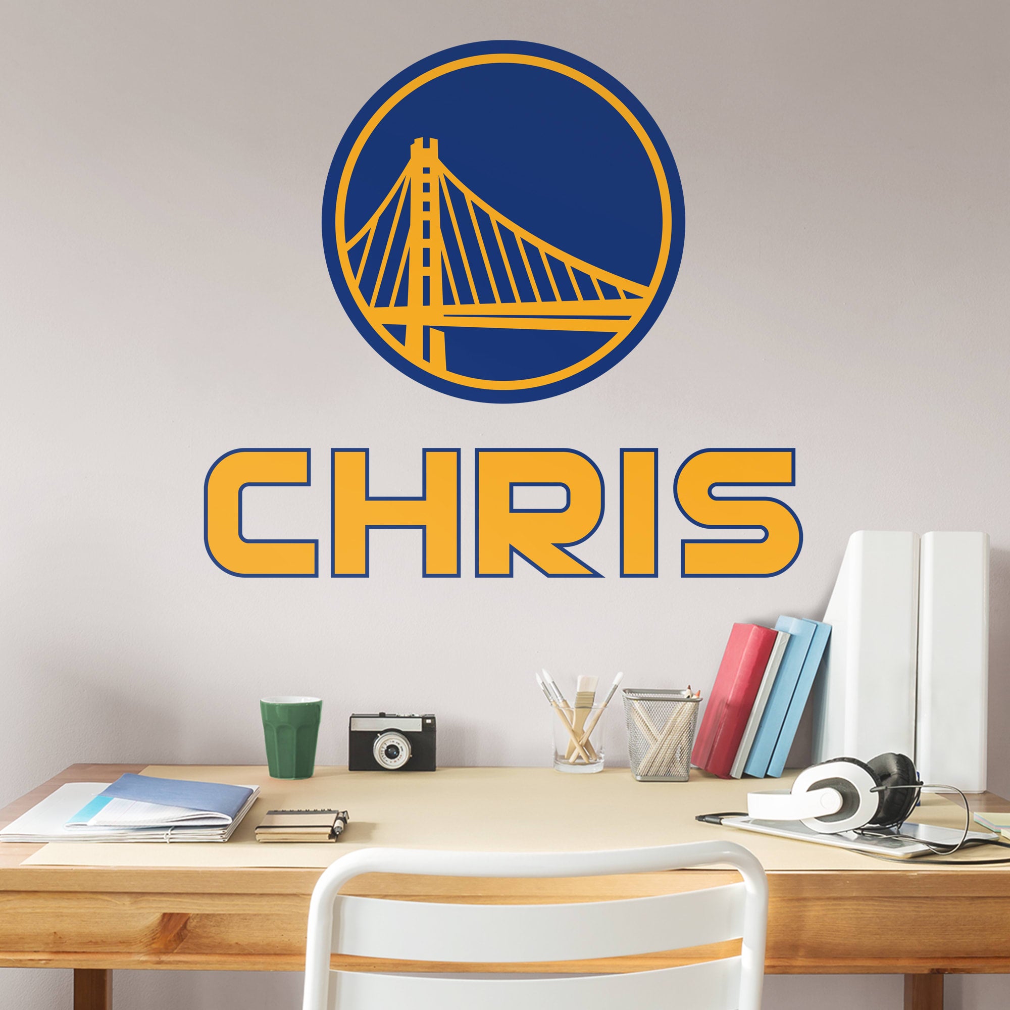 Golden State Warriors: Logo Stacked Personalized Name - Officially Licensed NBA Transfer Decal in Yellow by Fathead | Vinyl