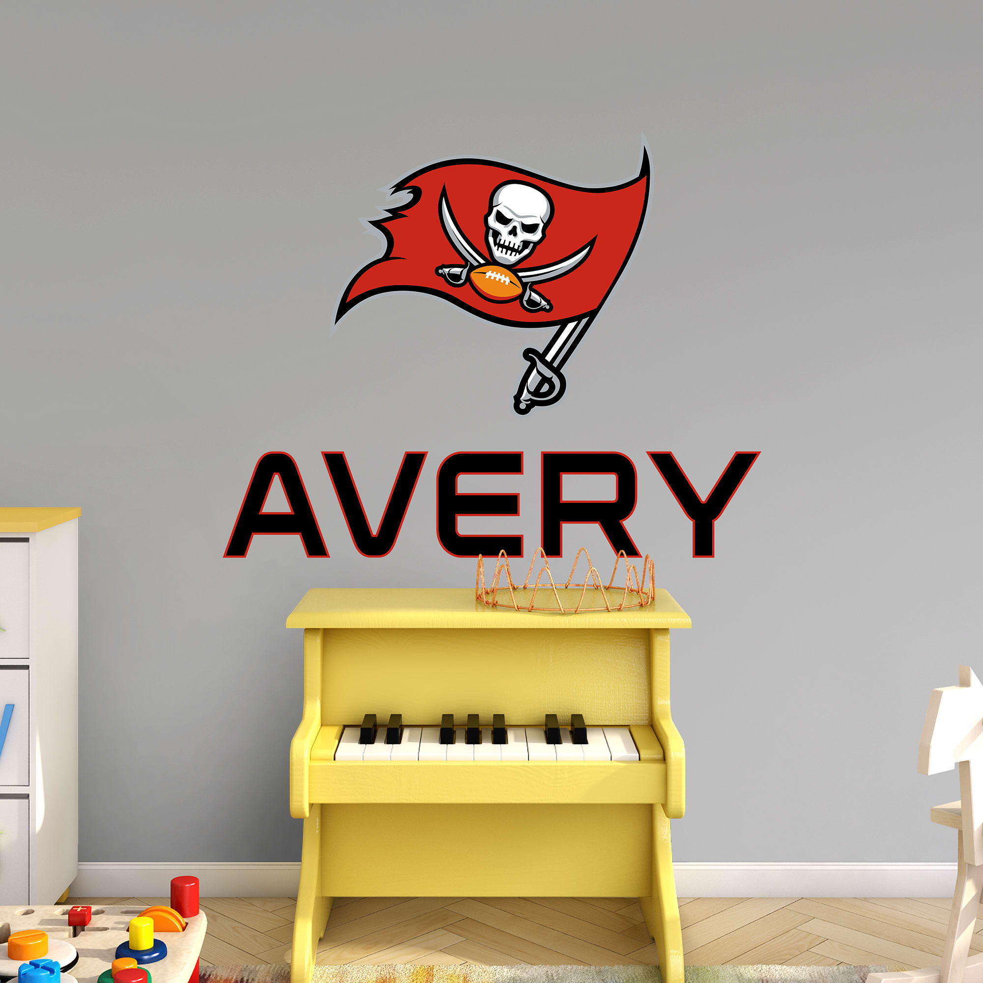 Tampa Bay Buccaneers: Stacked Personalized Name - Officially Licensed NFL Transfer Decal in Black (52"W x 39.5"H) by Fathead | V