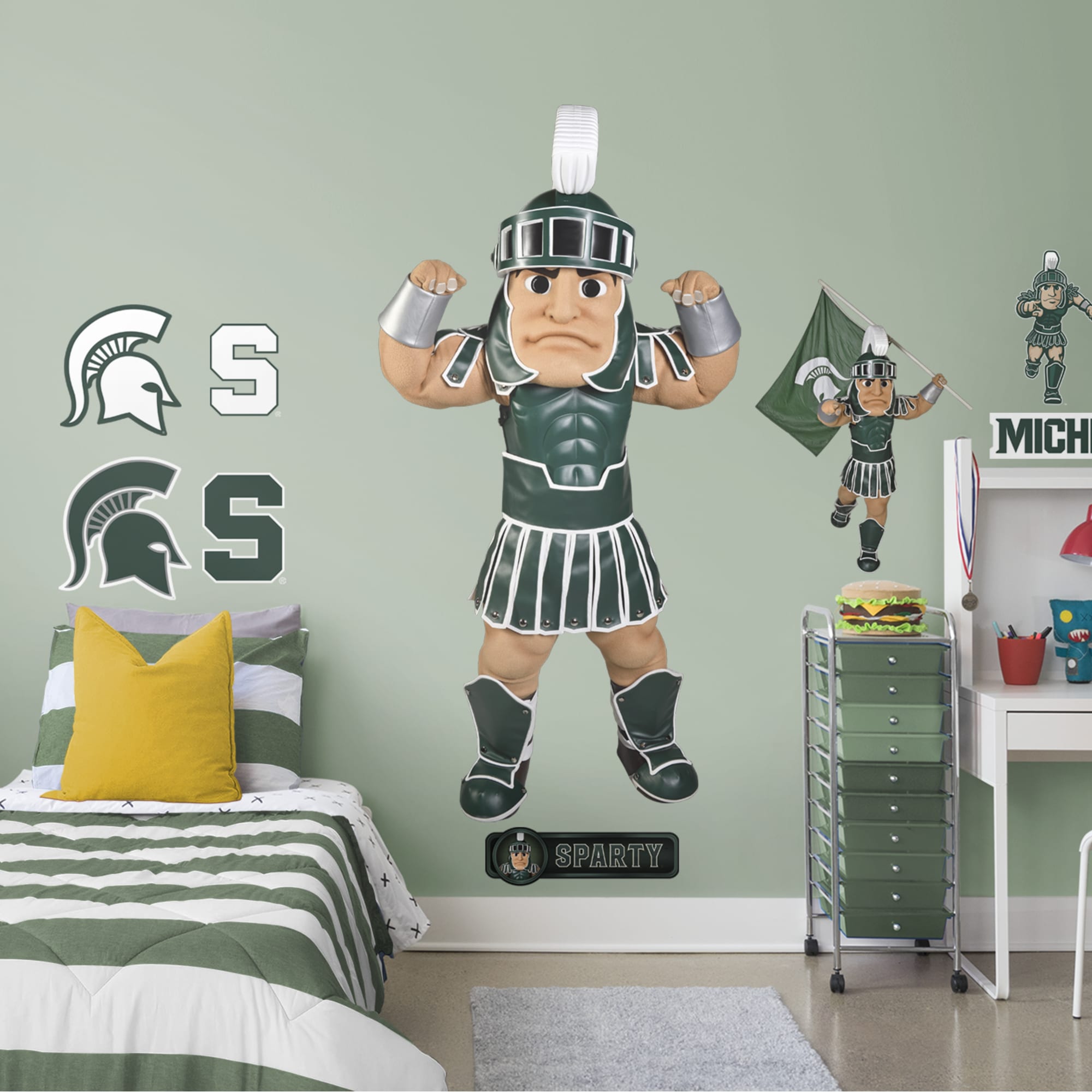 Michigan State Spartans: Sparty Mascot - Officially Licensed Removable Wall Decal Life-Size Mascot +10 Decals (40"W x 80"H) by F