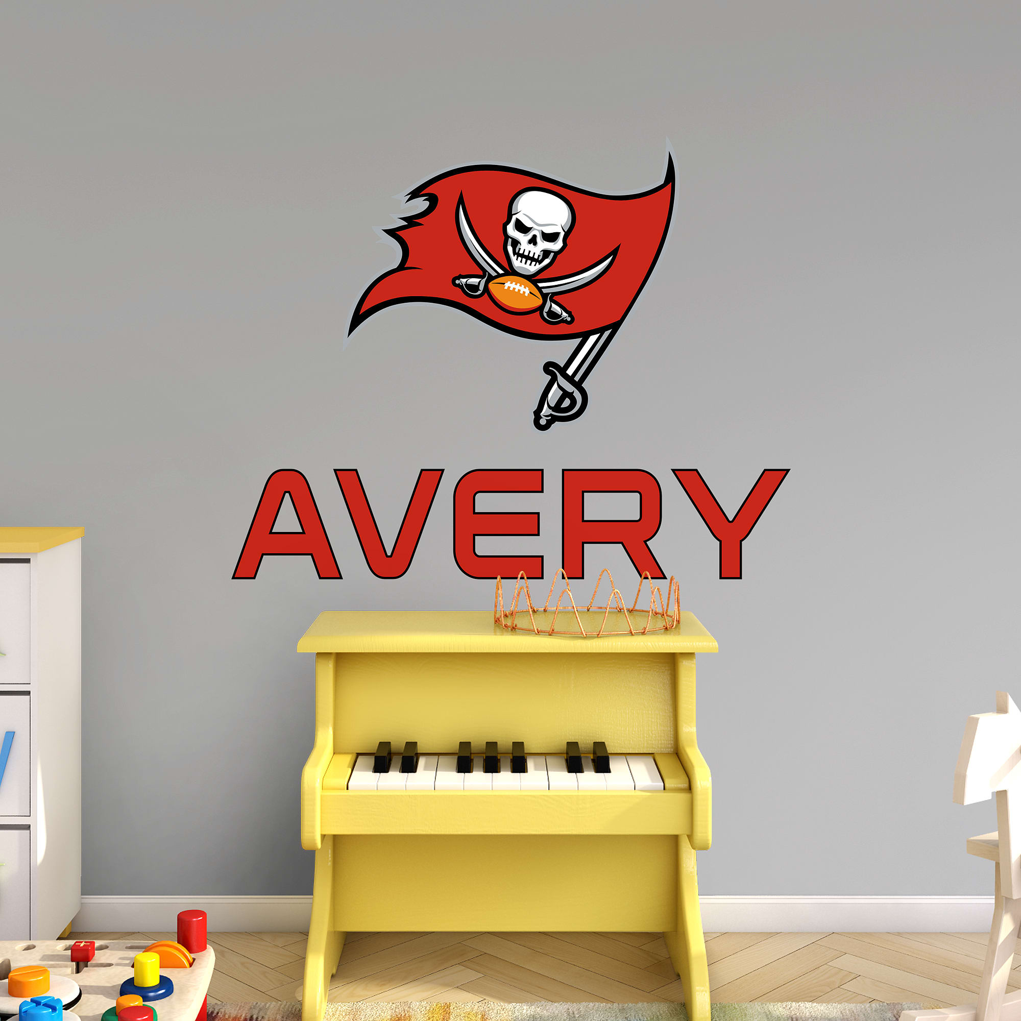 Tampa Bay Buccaneers: Stacked Personalized Name - Officially Licensed NFL Transfer Decal in Red (52"W x 39.5"H) by Fathead | Vin