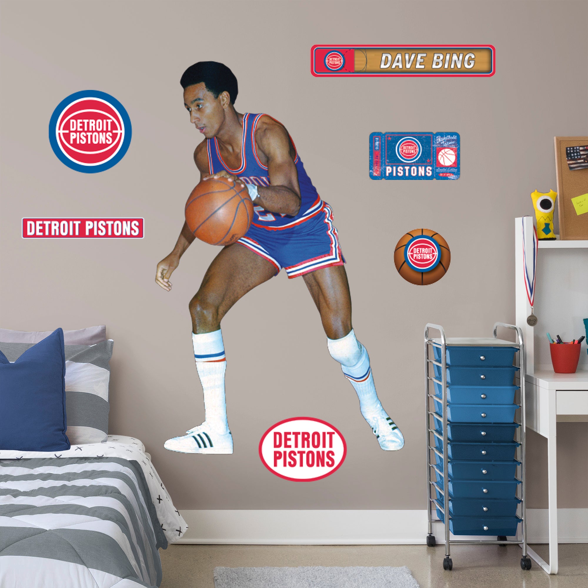 Dave Bing Legend RealBig - Officially Licensed NBA Removable Wall Decal Life-Size Athlete + 6 Decals by Fathead | Vinyl