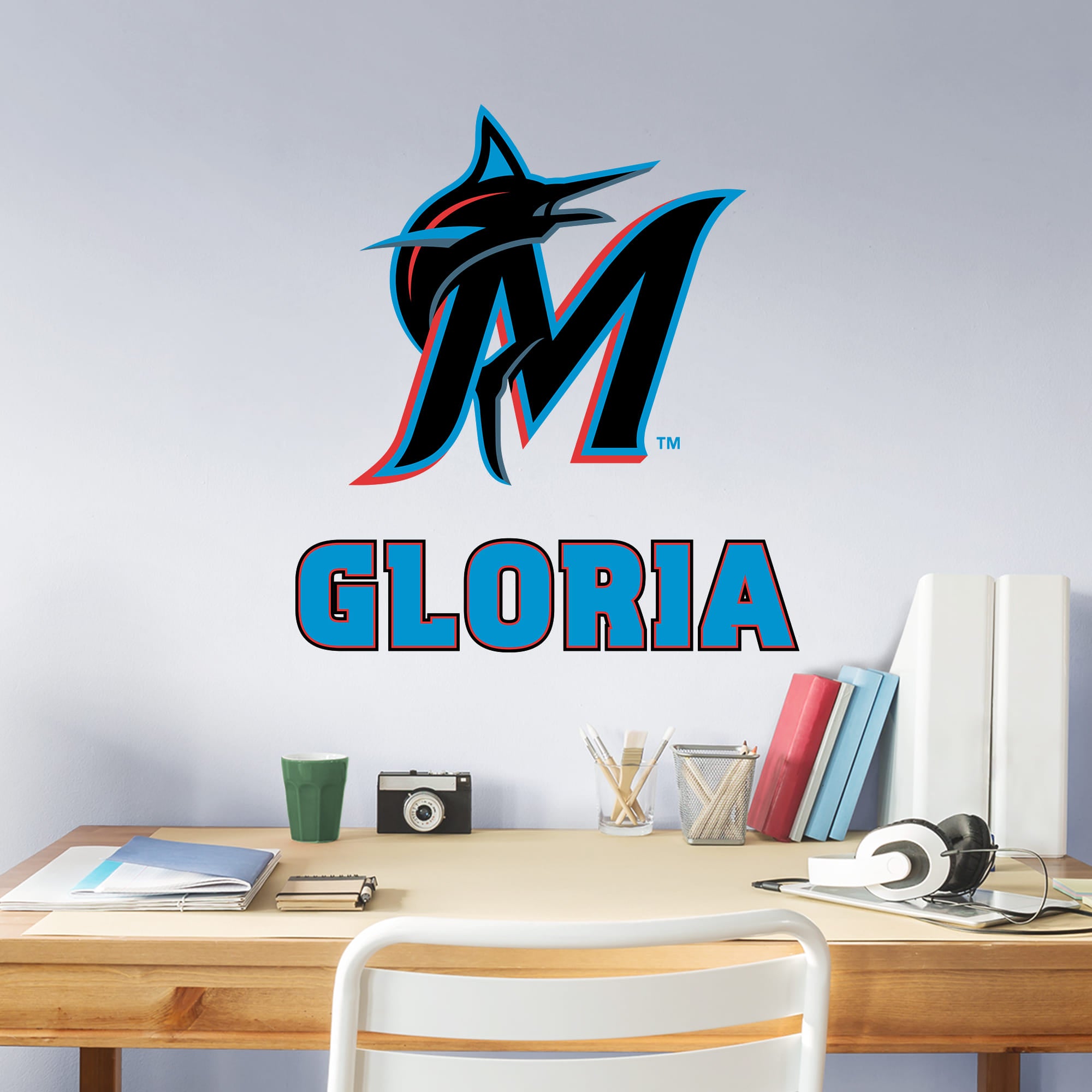 Miami Marlins: Stacked Personalized Name - Officially Licensed MLB Transfer Decal in Blue (52"W x 39.5"H) by Fathead | Vinyl