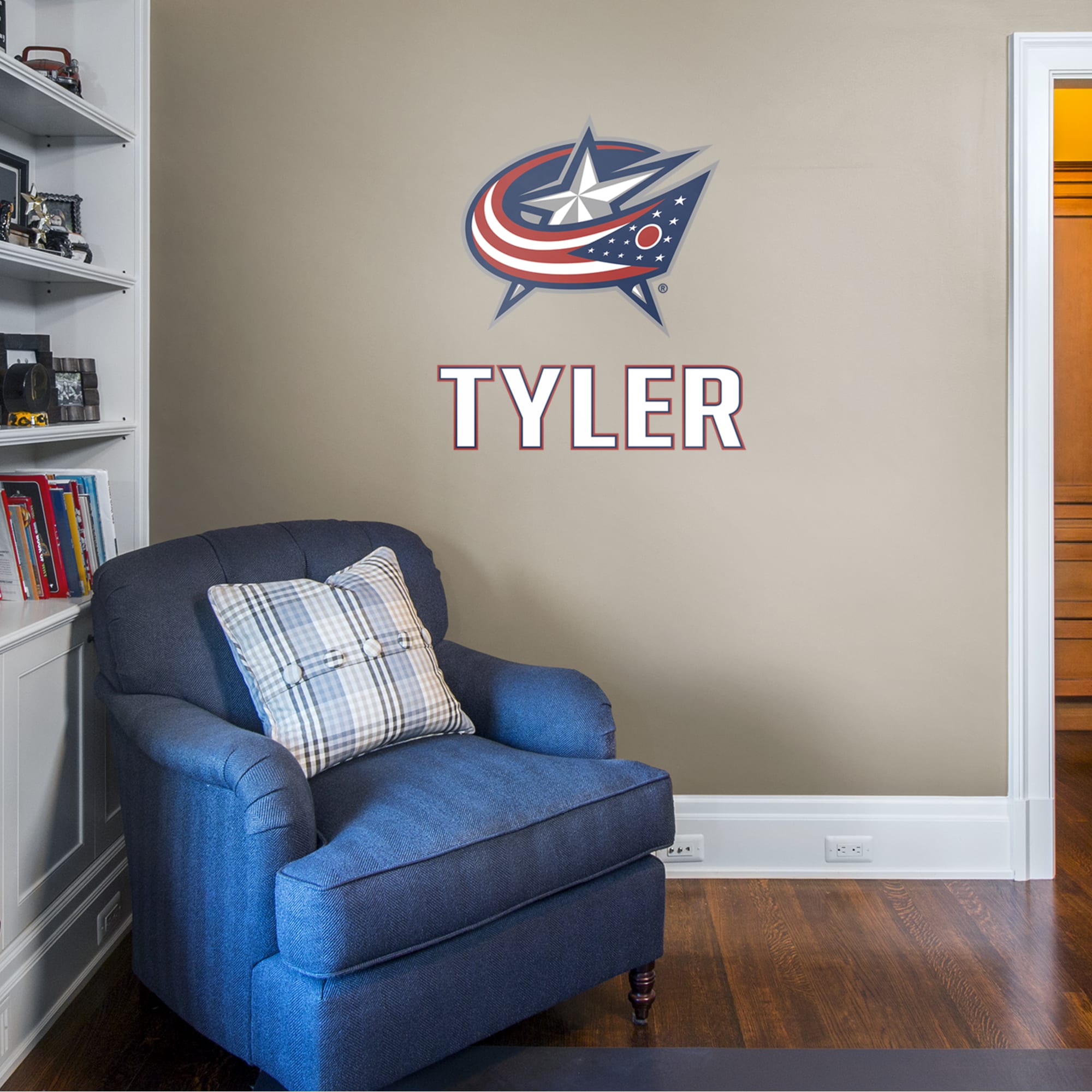 Columbus Blue Jackets: Stacked Personalized Name - Officially Licensed NHL Transfer Decal in White (39.5"W x 52"H) by Fathead |