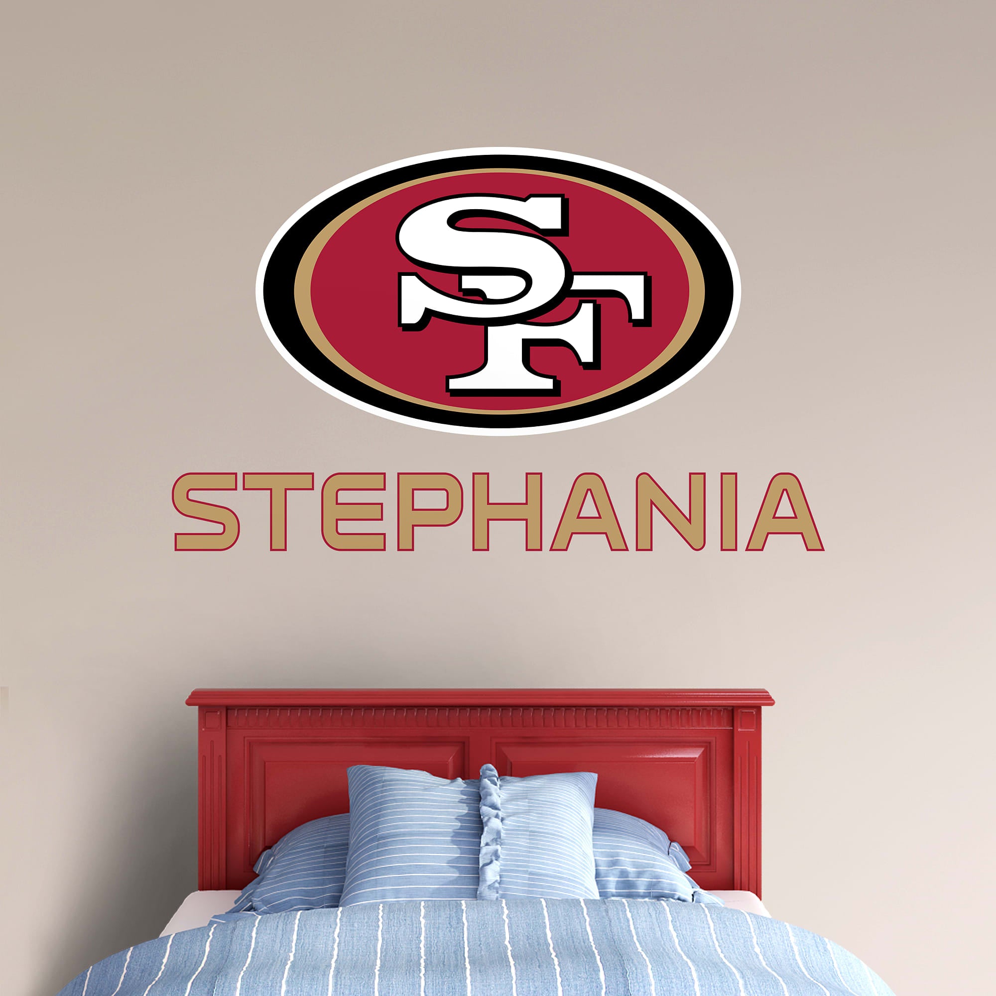 San Francisco 49ers: Stacked Personalized Name - Officially Licensed NFL Transfer Decal in Gold (52"W x 39.5"H) by Fathead | Vin