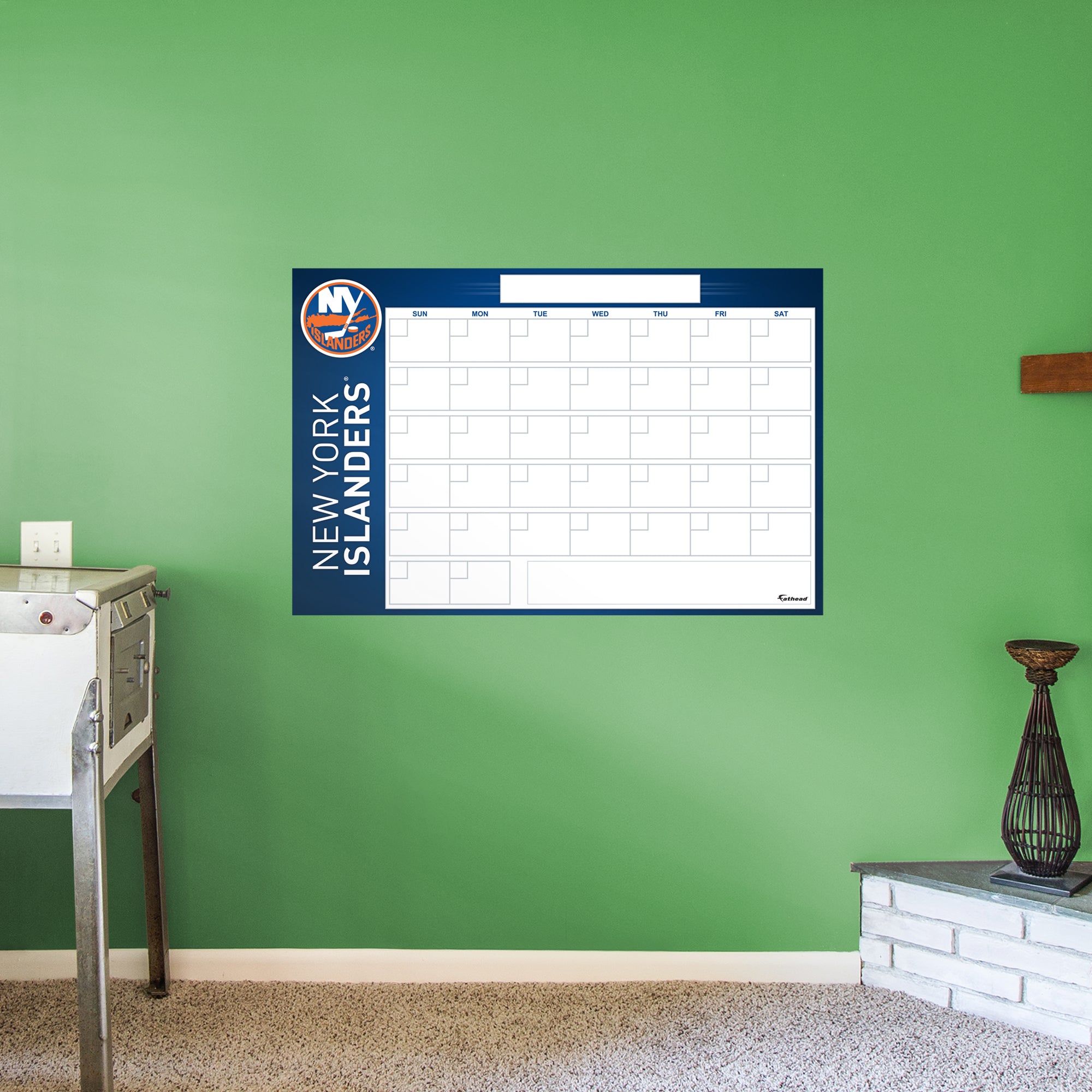 New York Islanders Dry Erase Calendar - Officially Licensed NHL Removable Wall Decal Giant Decal (57"W x 34"H) by Fathead | Viny