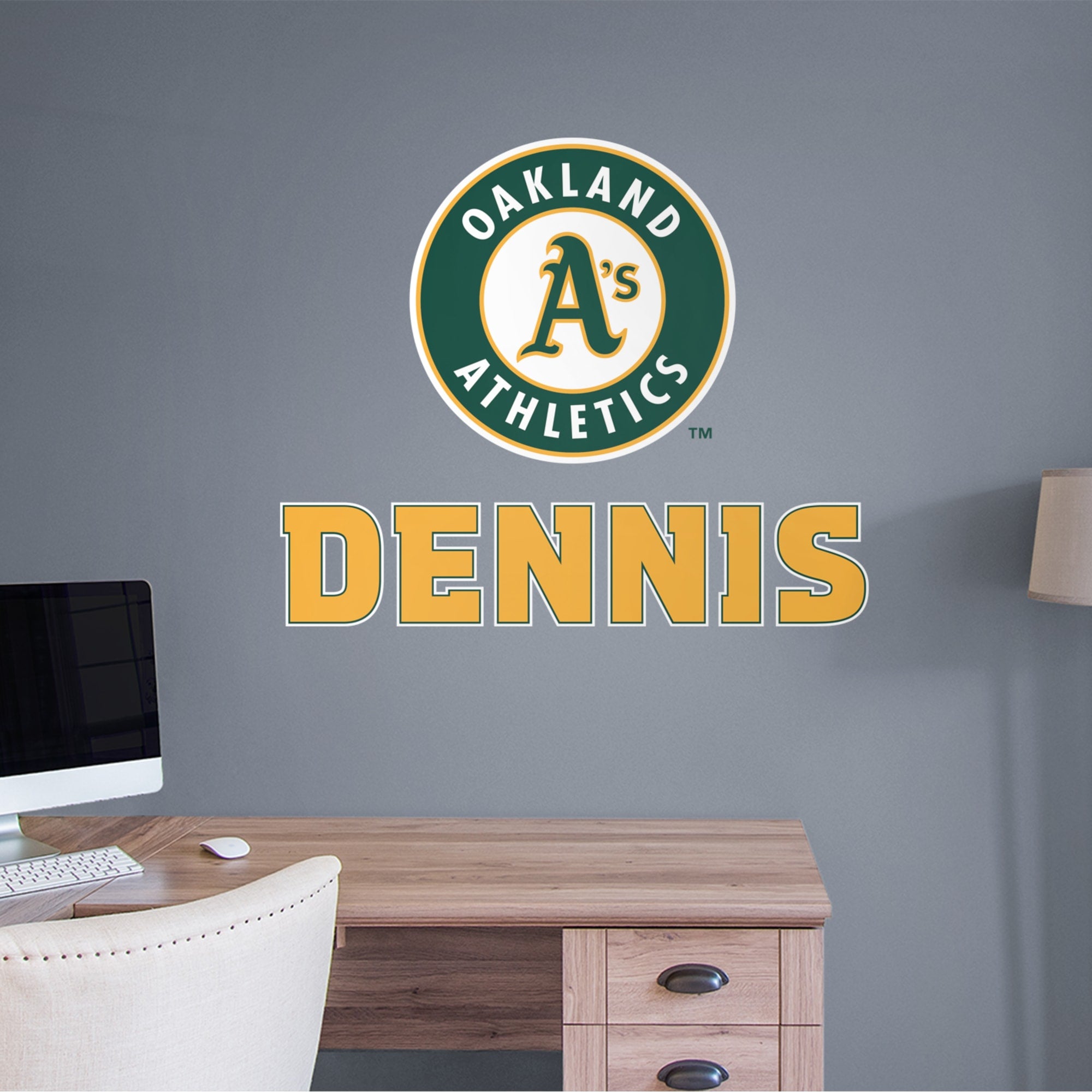 Oakland Athletics: Stacked Personalized Name - Officially Licensed MLB Transfer Decal in Yellow by Fathead | Vinyl